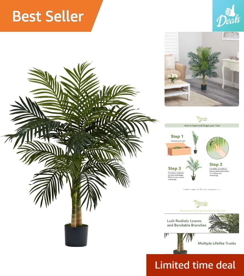 48-Inch Lifelike Golden Cane Palm – Perfect for Living Room & Office Decor