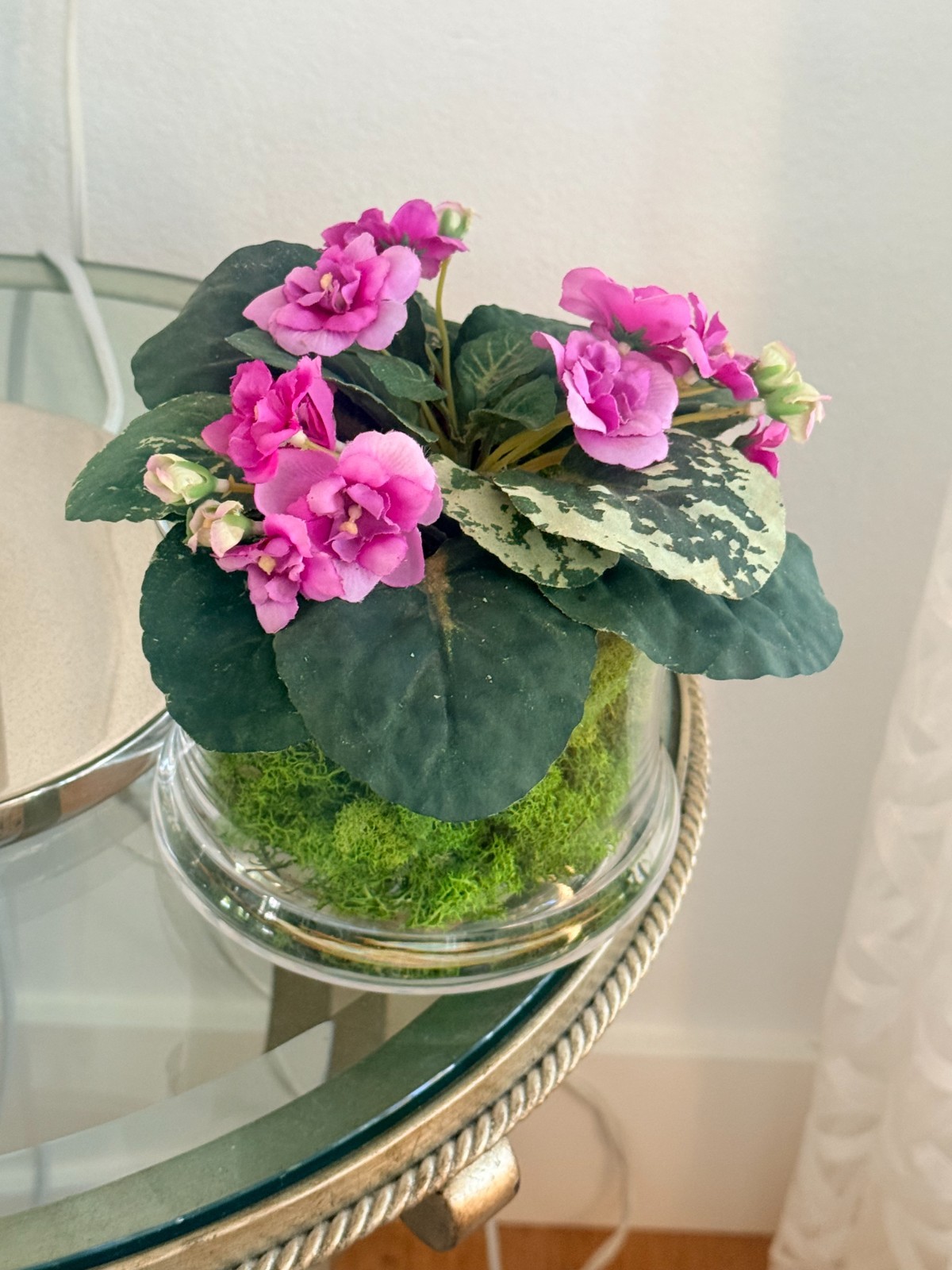 Nearly Natural African Violet with Glass Container