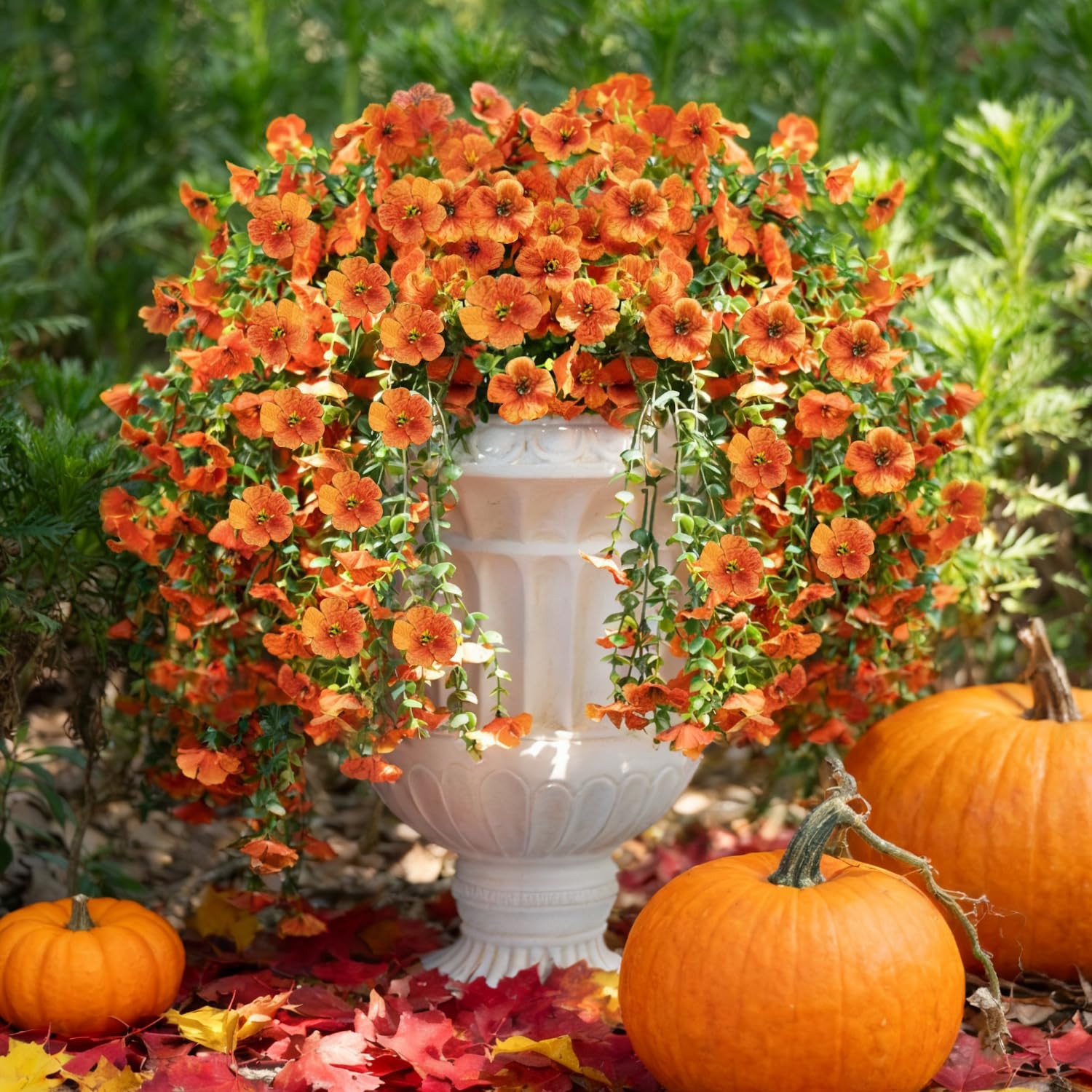 2PCS Artificial Hanging Fall Flowers for Outdoors Decorations, Orange Realist…