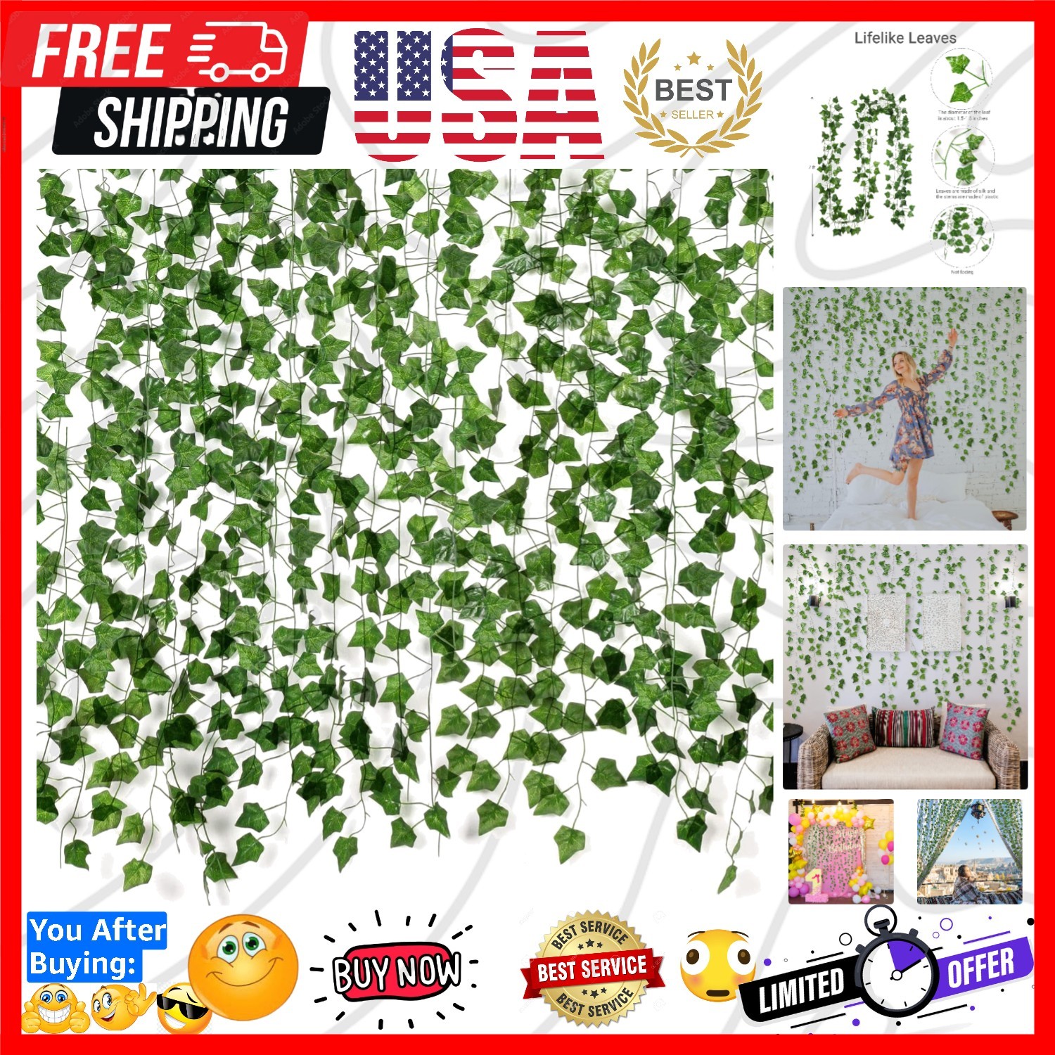 Fake Vines for Room Decor12 Pack 84 Feet Aesthetic Artificial Plant Ivy Leave…