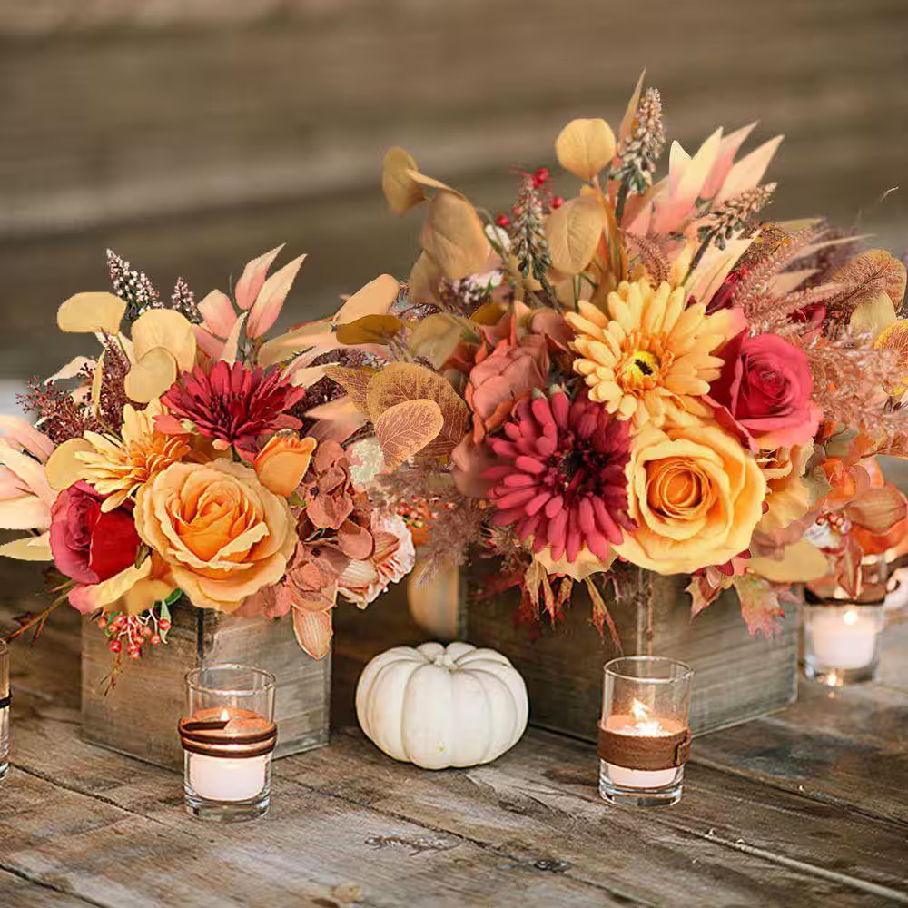 17.7 In. H Multicolor Artificial Fall Flowers Bouquet for Decor, Fake Silk Flowe