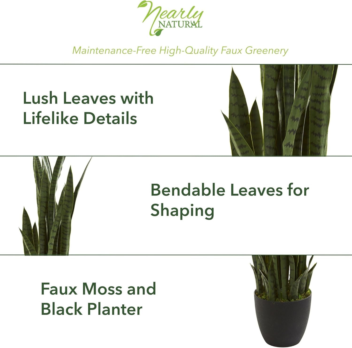 46In Artificial Snake Plant, Sansevieria Faux Greenery for Indoor Home Office De