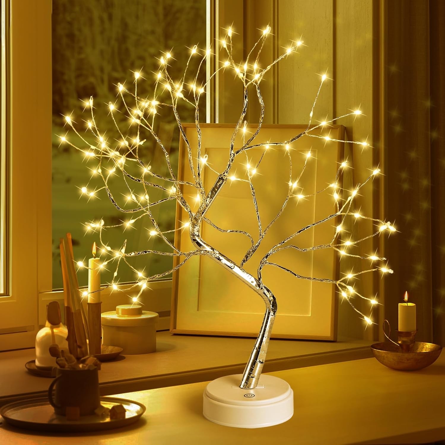 Hbaushun 20″ Tabletop Bonsai Tree Light, 108 LED Fairy Light Warm White