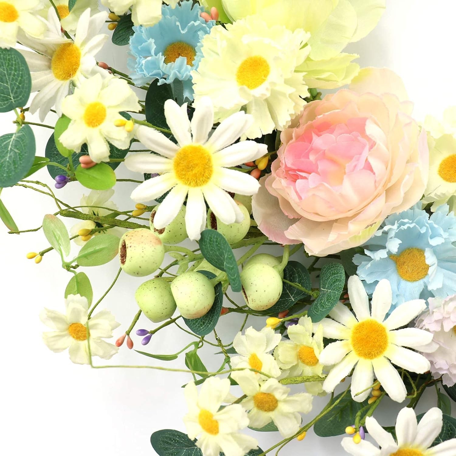 24″ Colorful Floral Wreath – Artificial Daisy & Rose for Spring/Summer Decor