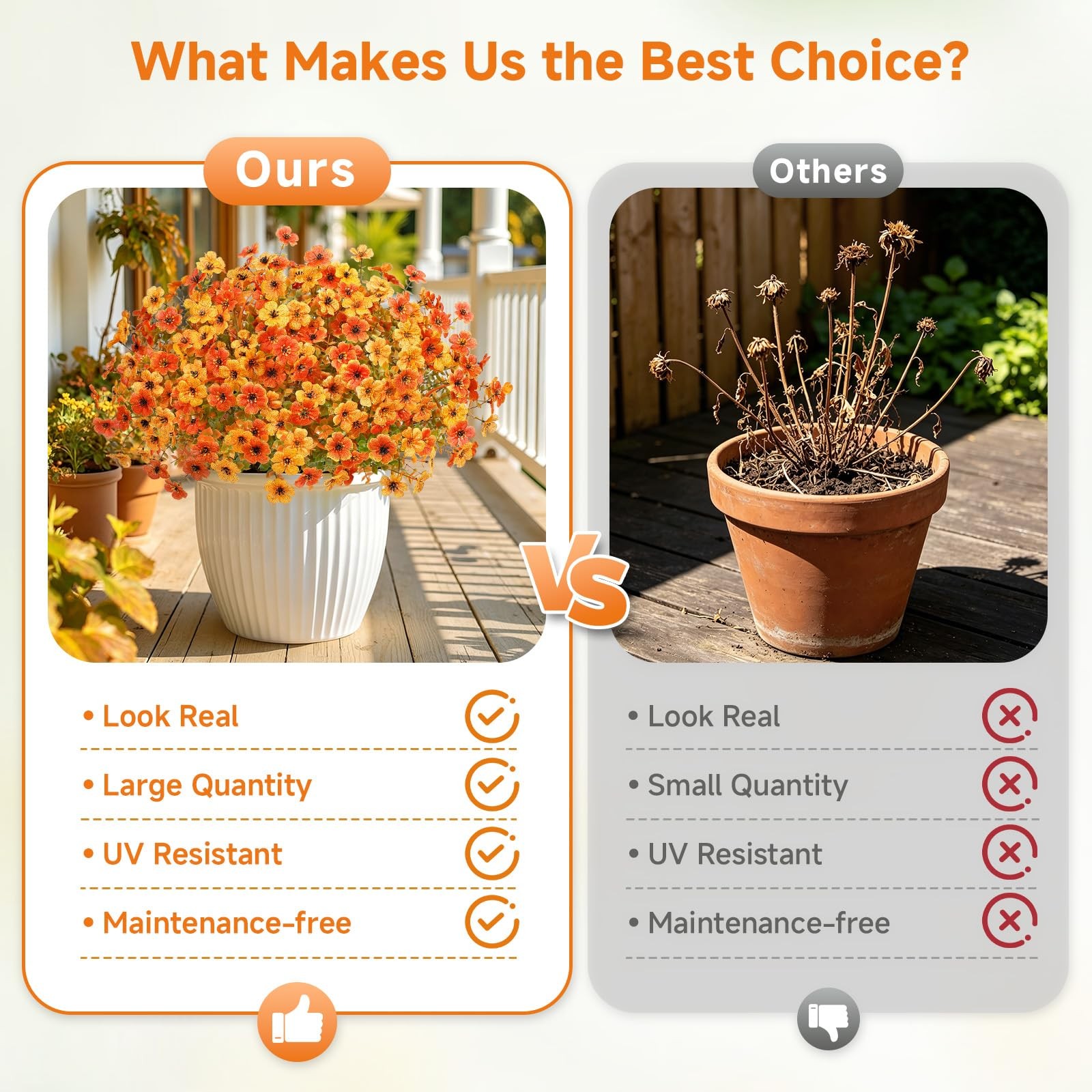 24 Bundles Artificial Fall Flowers, UV Resistant Faux Mums Porch