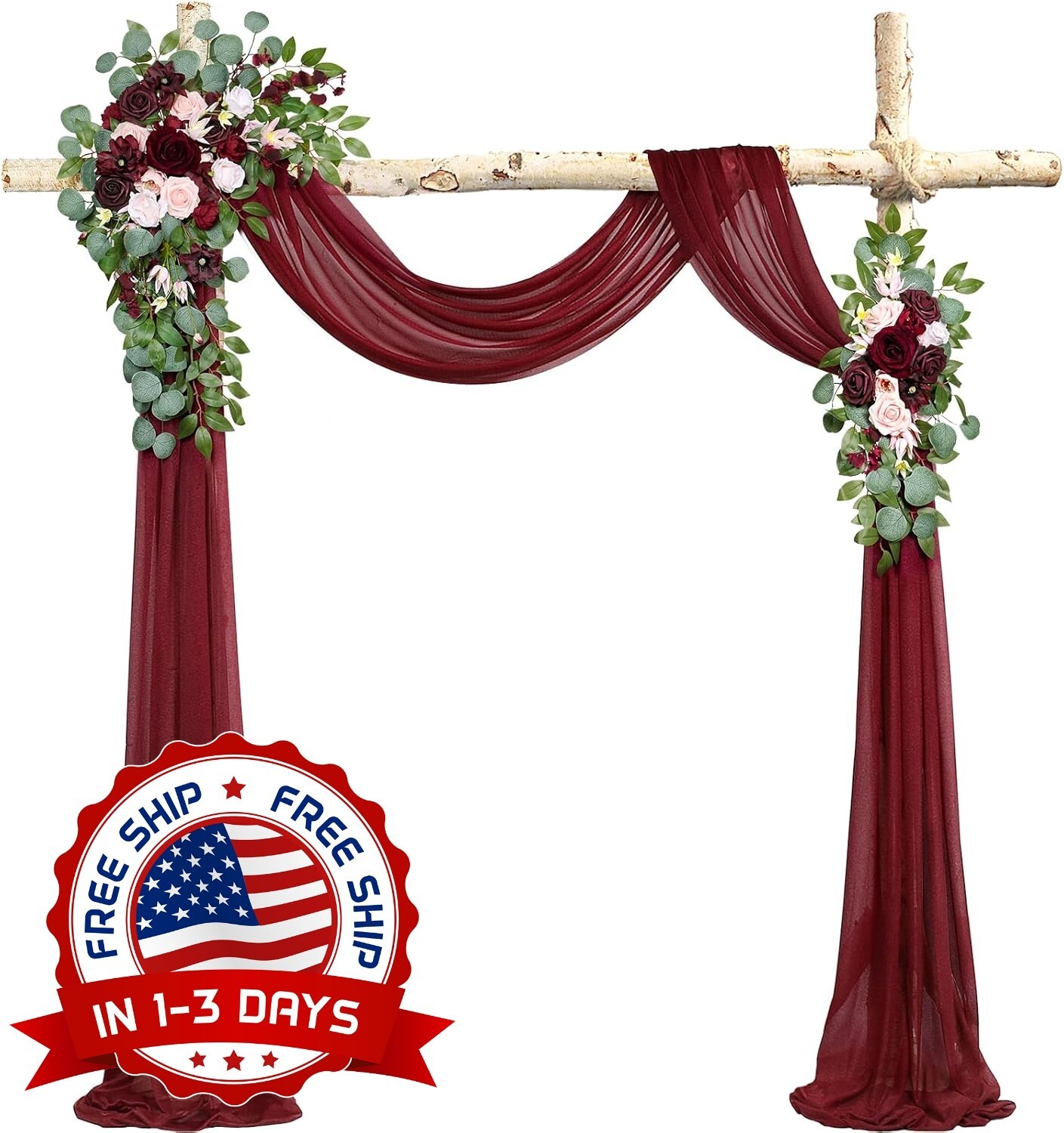 Arco de flores artificiales para boda con decoración de tela brillante de 7,9 m