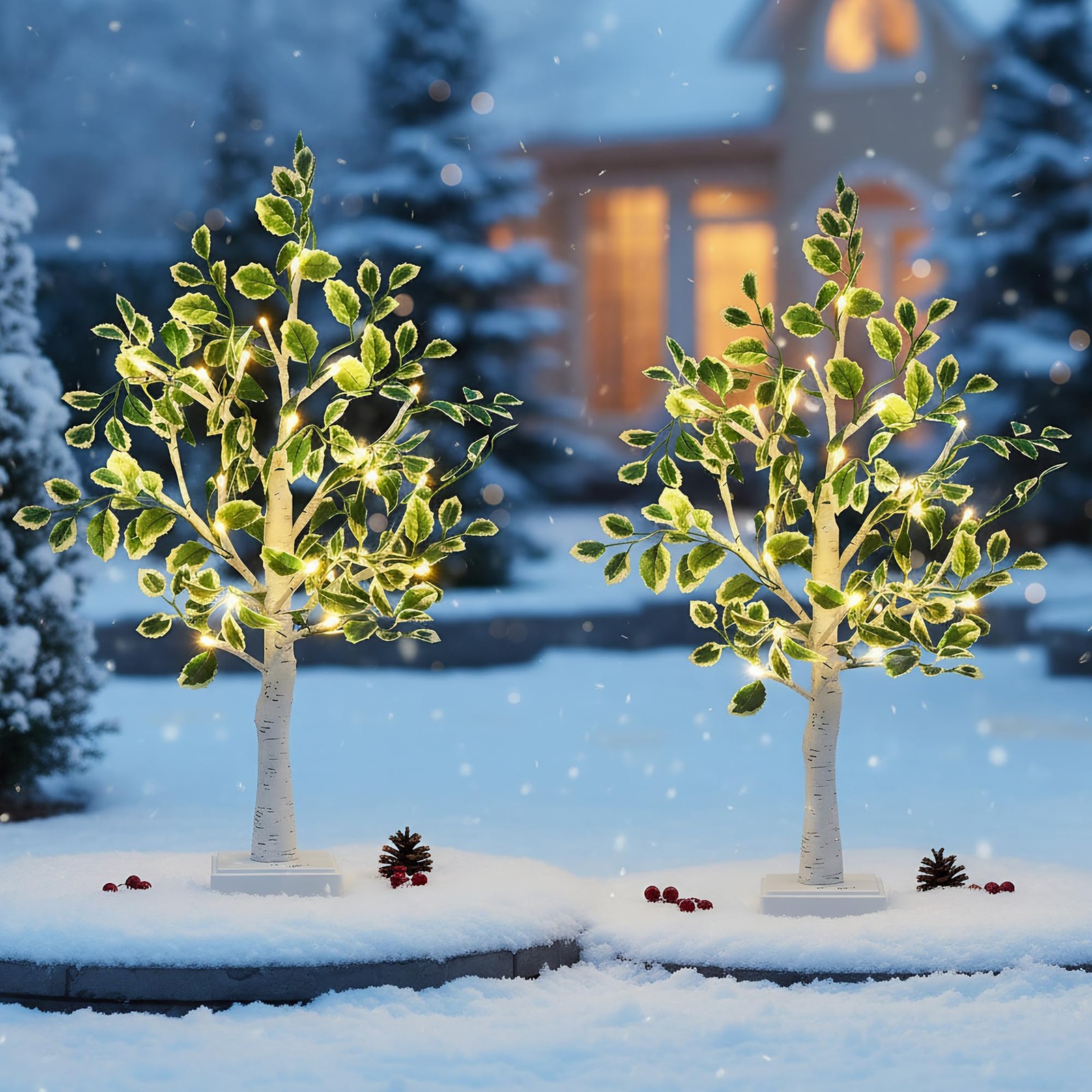 Small Birch Tree with Leaves Tabletop Lighted Trees for Indoor Decor