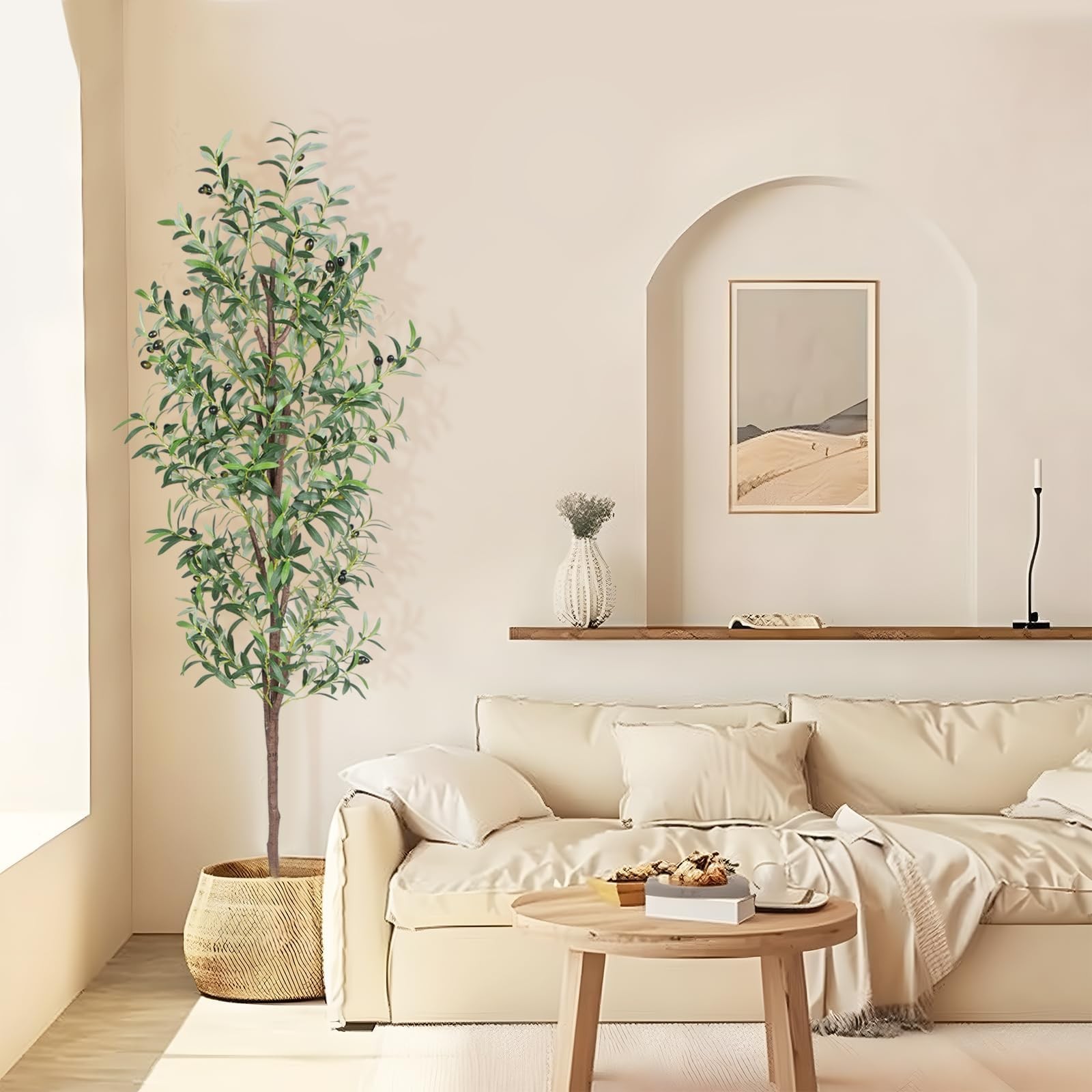 Artificial Olive Tree, 6FT Tall Faux Olive Trees 72in Outdoor Fake Potted Sil…