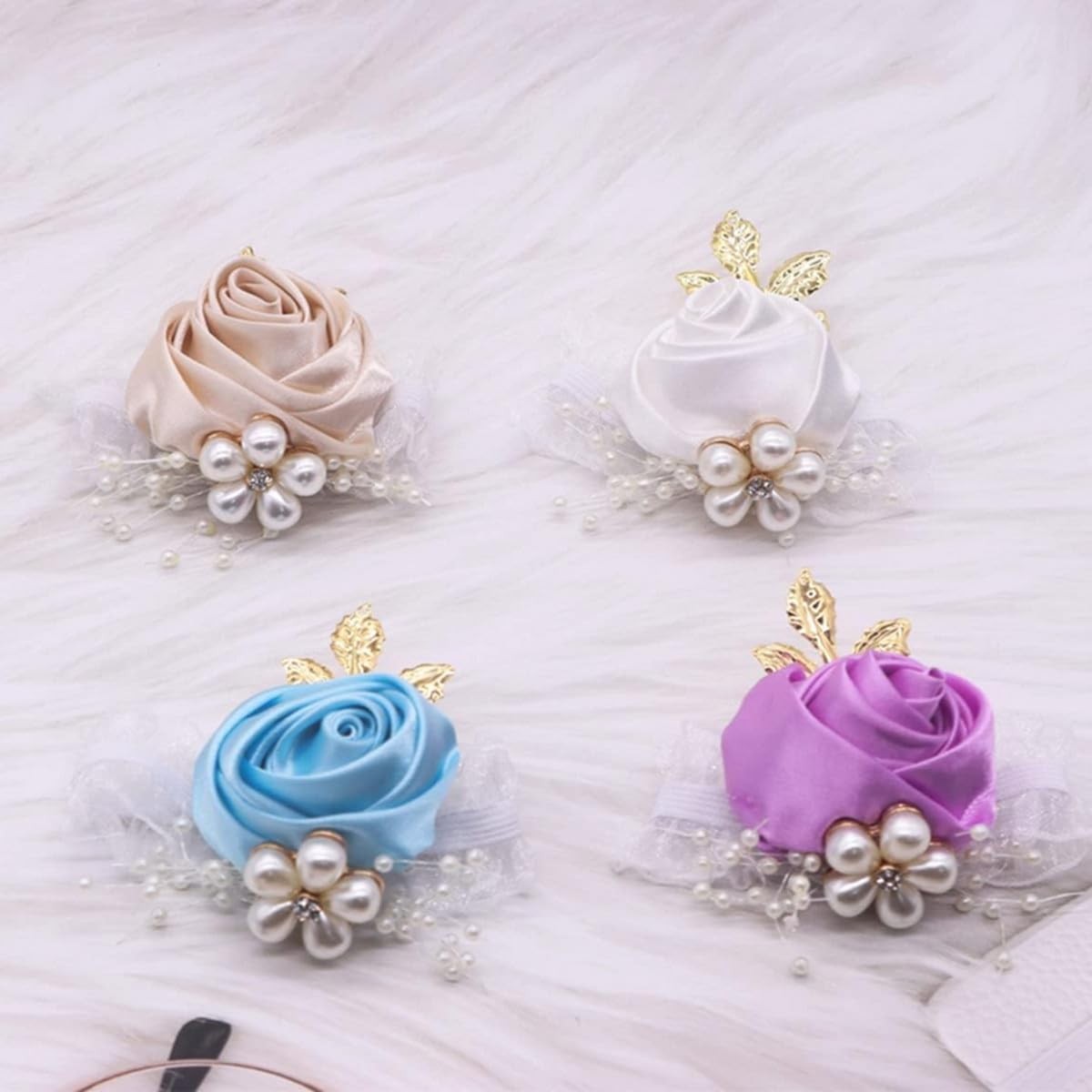 1 Pcs Light Blue Wrist Corsage Bridesmaid Bride Wedding Hand Flower Decoration