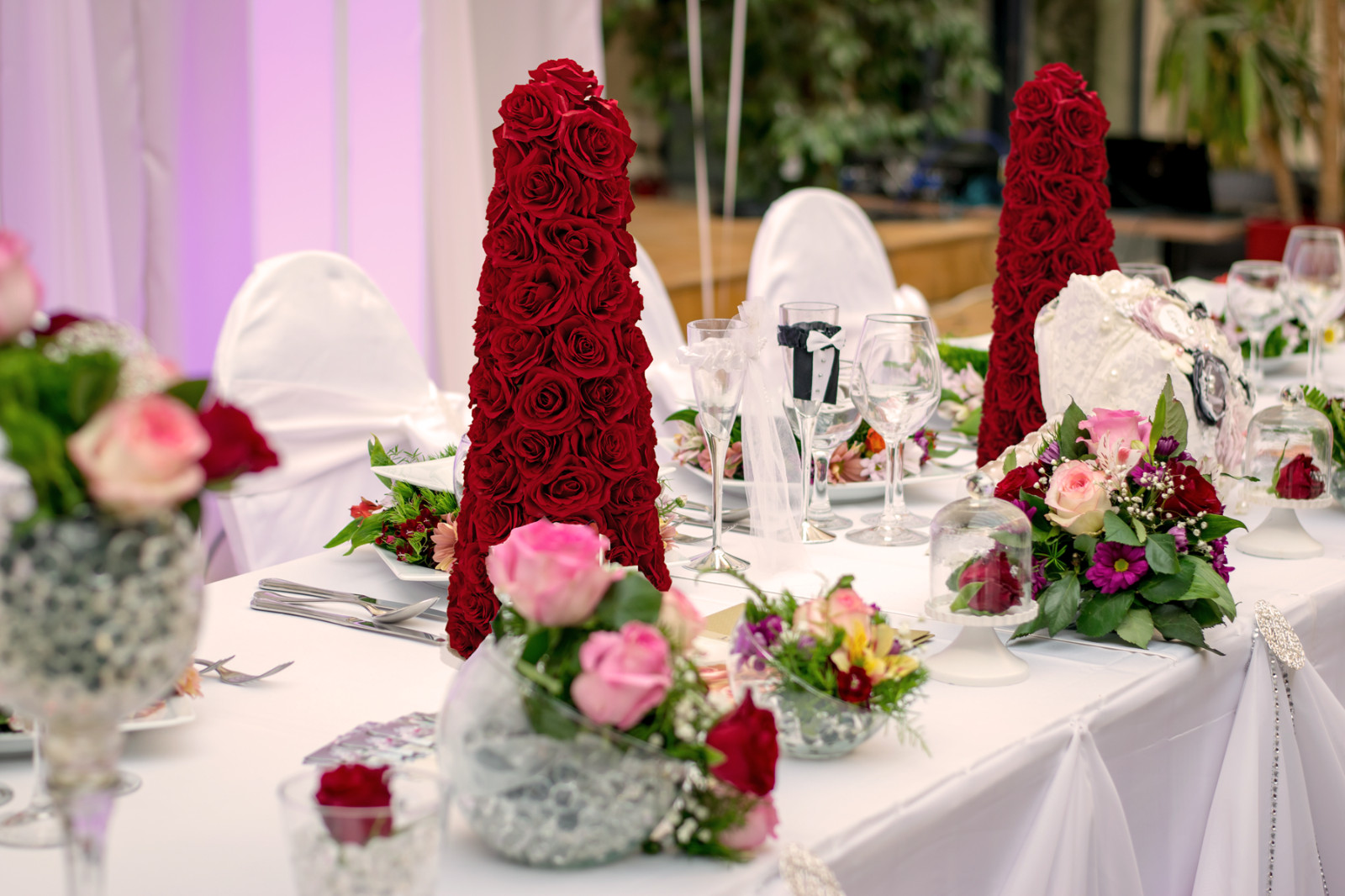 Valentine’s Day Red Rosebud Centerpiece Cone Tree Artificial Roses 14in Decor