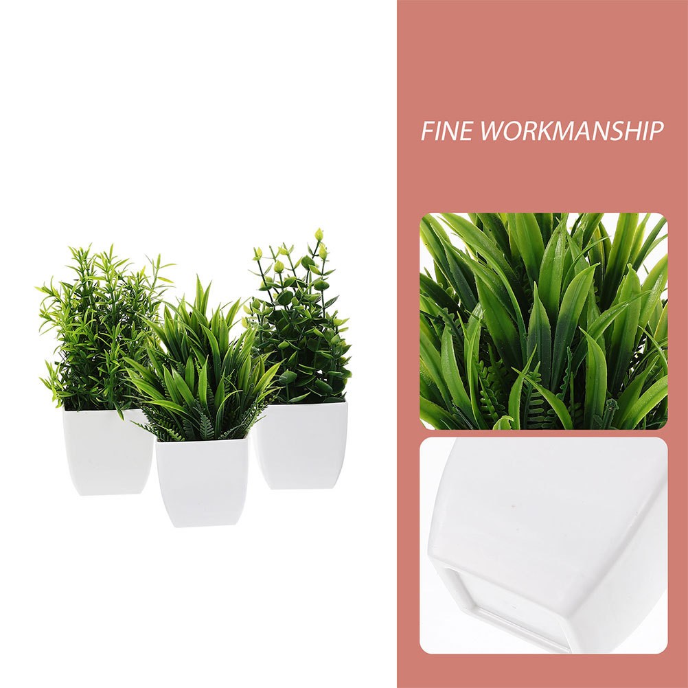 3pcs Artificial Green Plants Small Fake Plants in Pots Lifelike Potted Plants