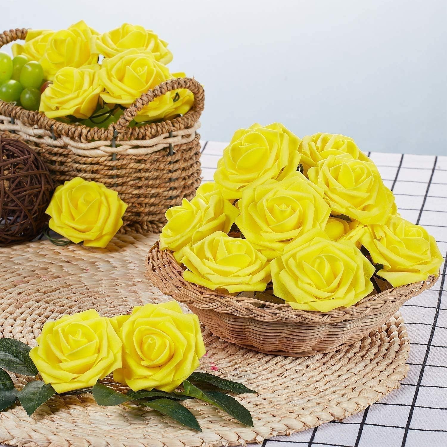 Versatile 100 Pcs Yellow Foam Roses – Ideal for Weddings, Parties & Centerpieces