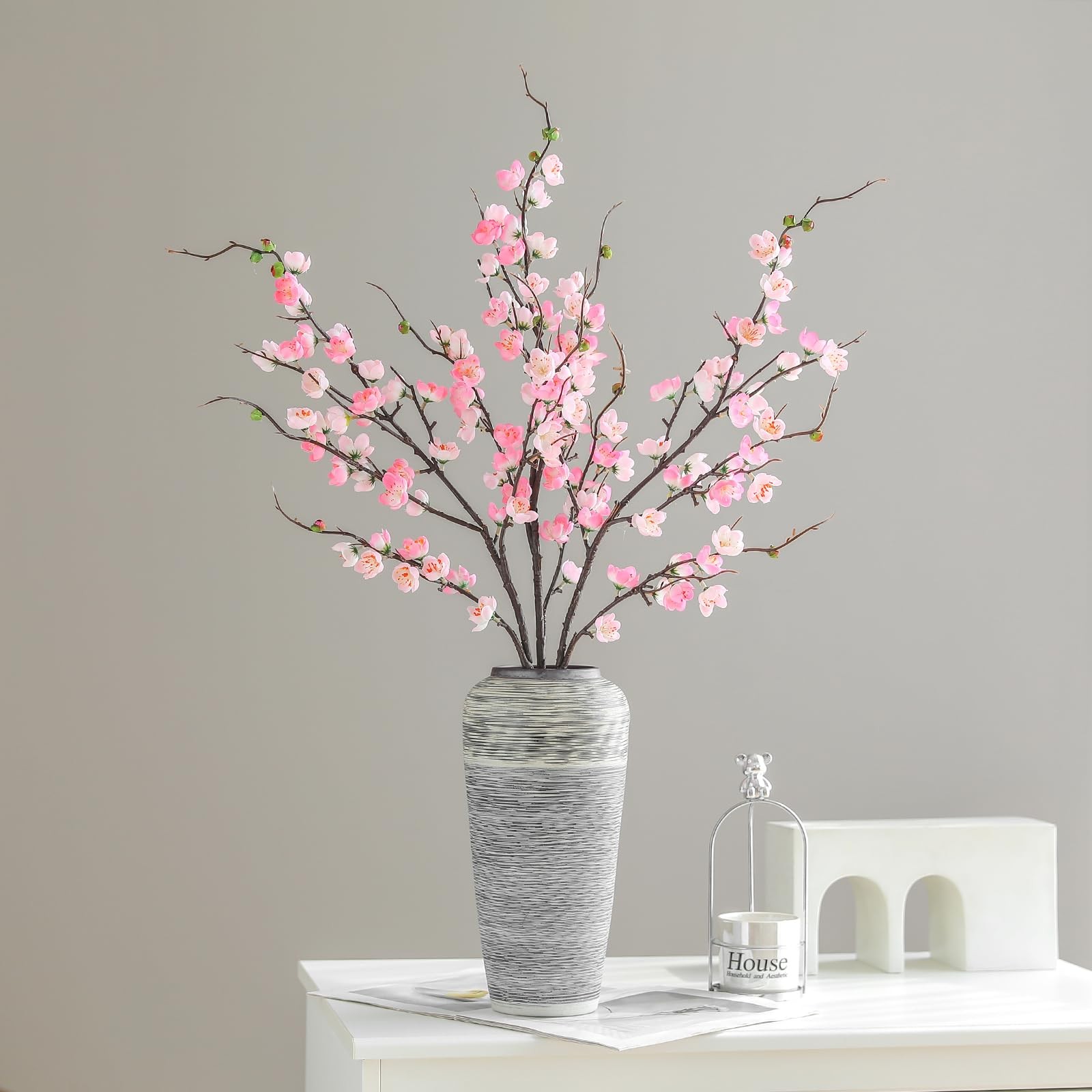 3 PCS Artificial Pink Cherry Blossom Branches 37.8 Inch Faux Silk Flowers