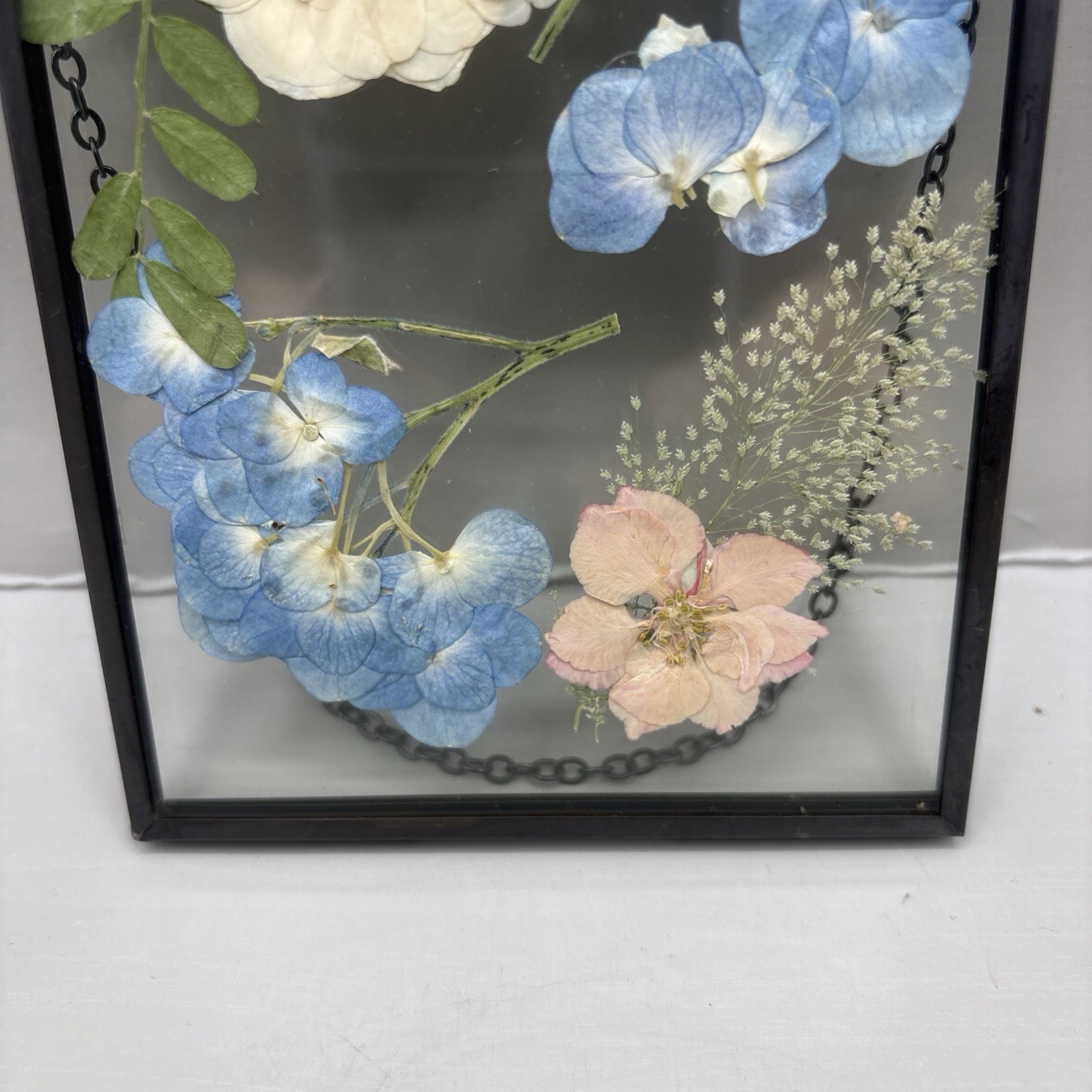 Vintage Lasting Impressions Real Dried Pressed Flowers In Glass W/ Metal Frame