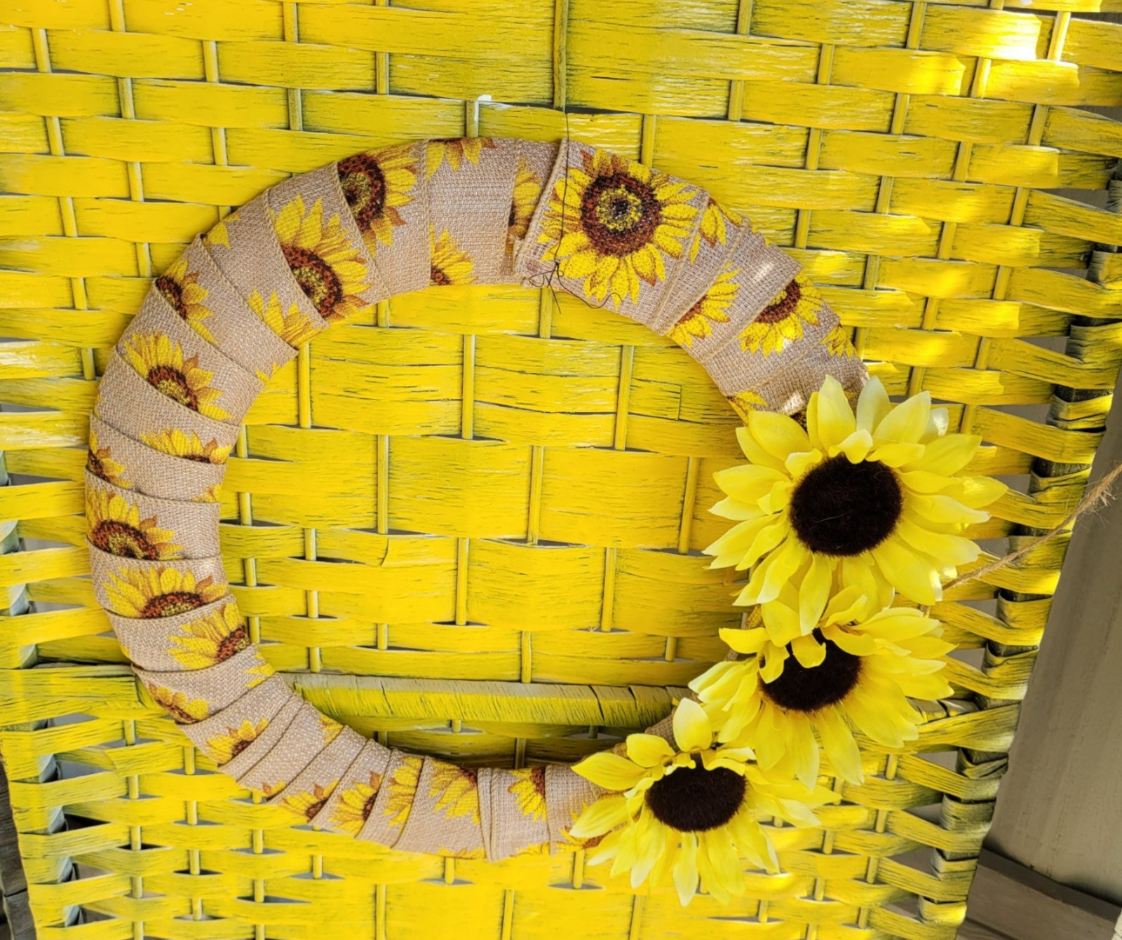 Yellow Sunflower Burlap Wrap Wreath, Sunflower Home Décor
