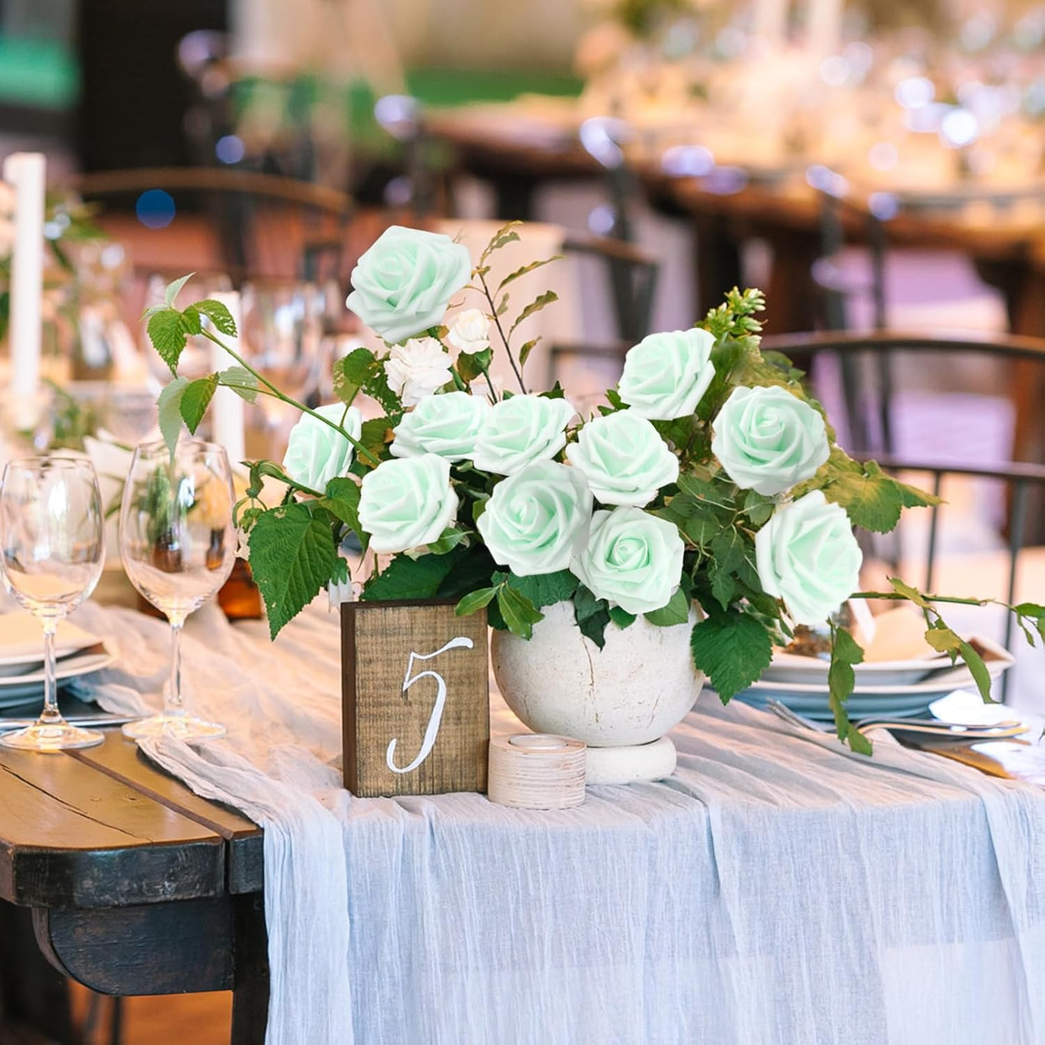 100Pcs Realistic Light Green Roses for DIY Weddings & Home Decor