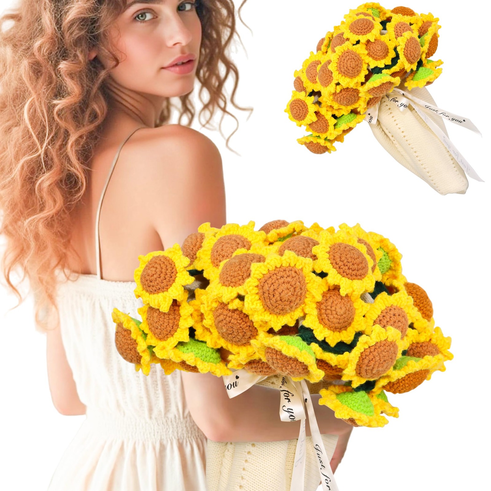 LOKOZ Sunflower Gifts for Women Get Well – Crochet Flowers Bouquet Blanket,