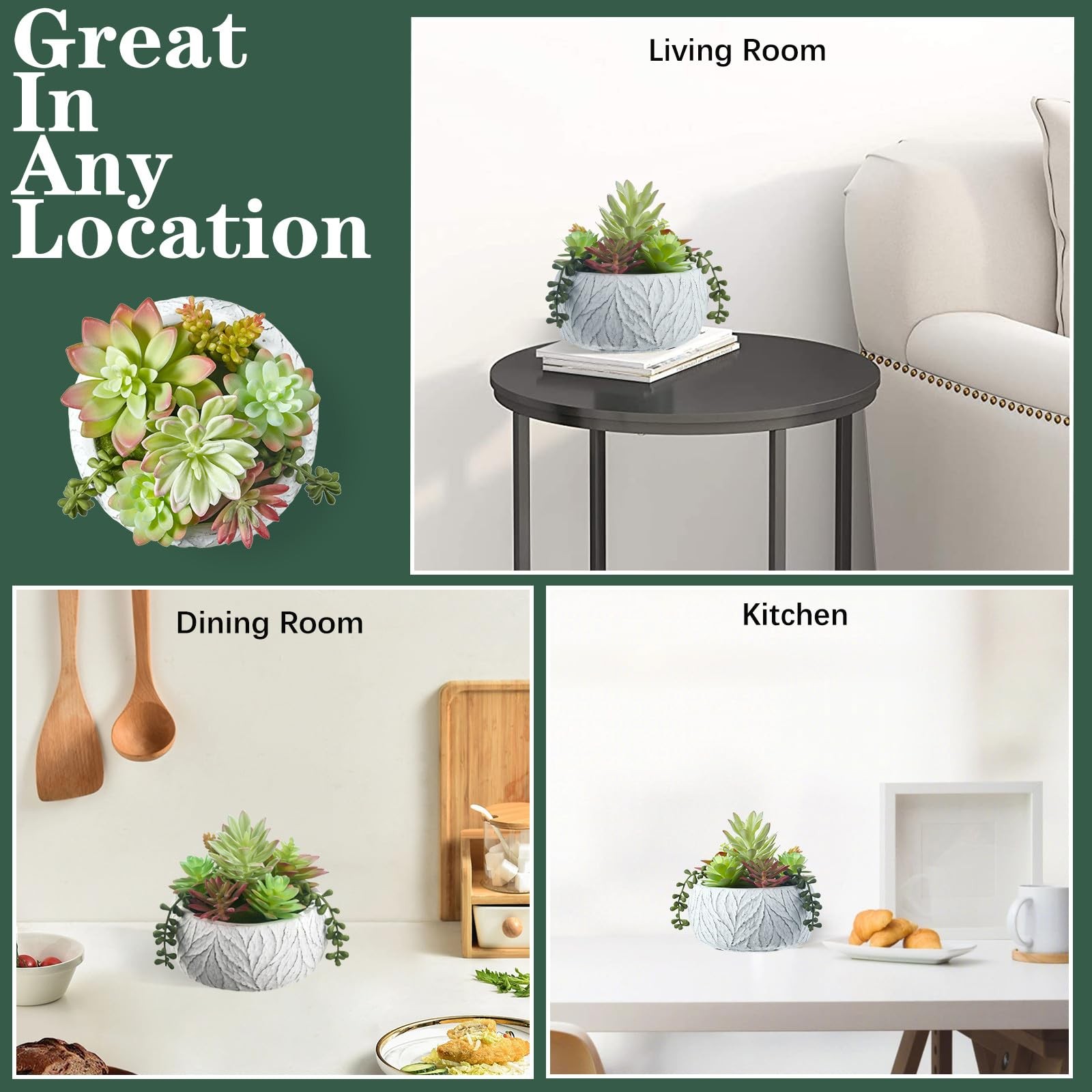 6 Inch Artificial Succulent Plant in White Ceramic Pot – Realistic Fake Succu…