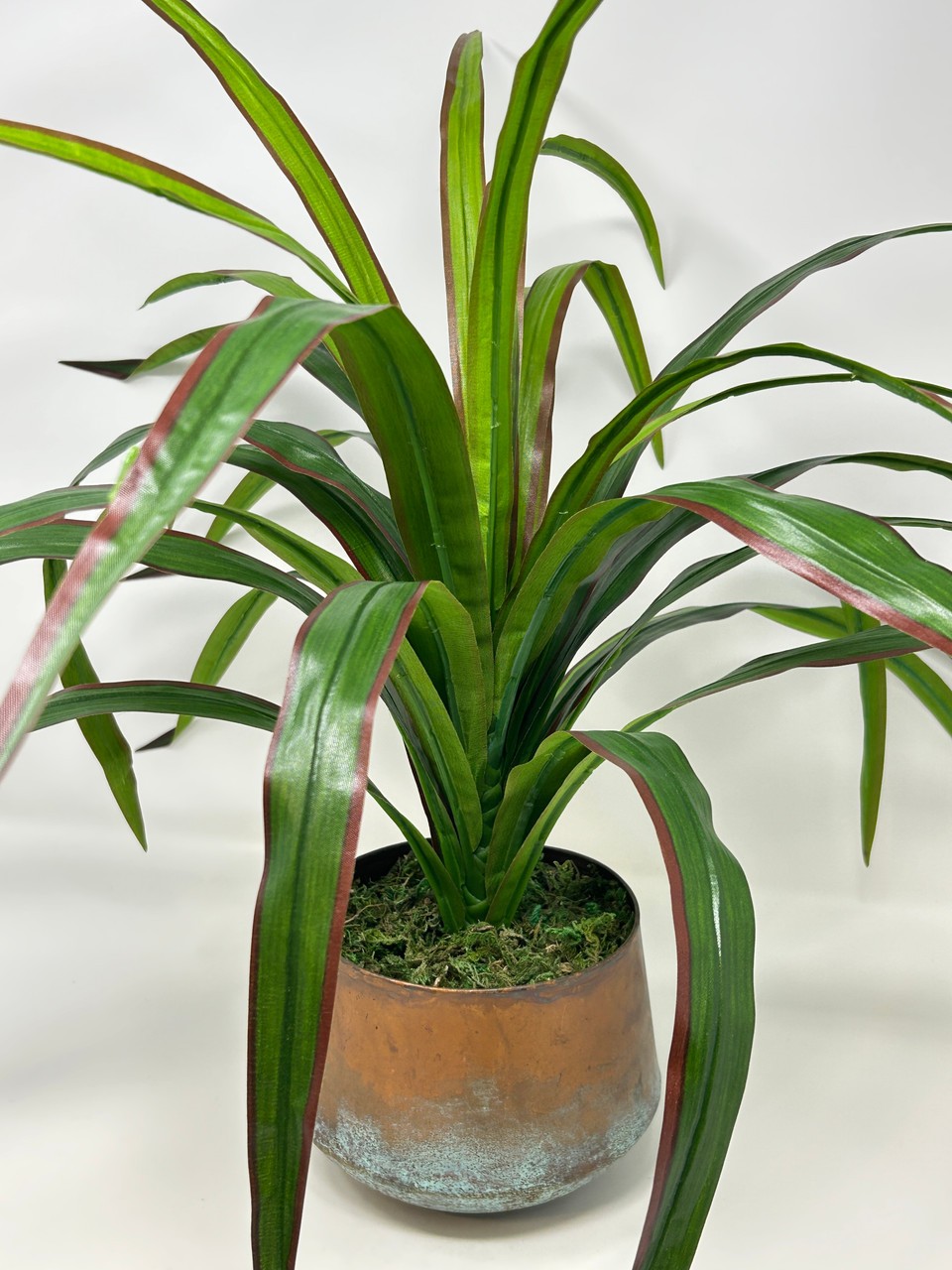 20″ Lg Artificial Green-Red YUCCA SWORD Fern faux Silk plant in Copper Pot