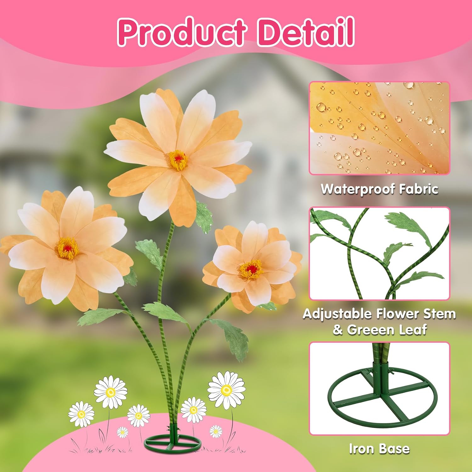 Giant Daisy Flowers for Decoration with Stand 5.9 Ft Big Flowers for Decorations
