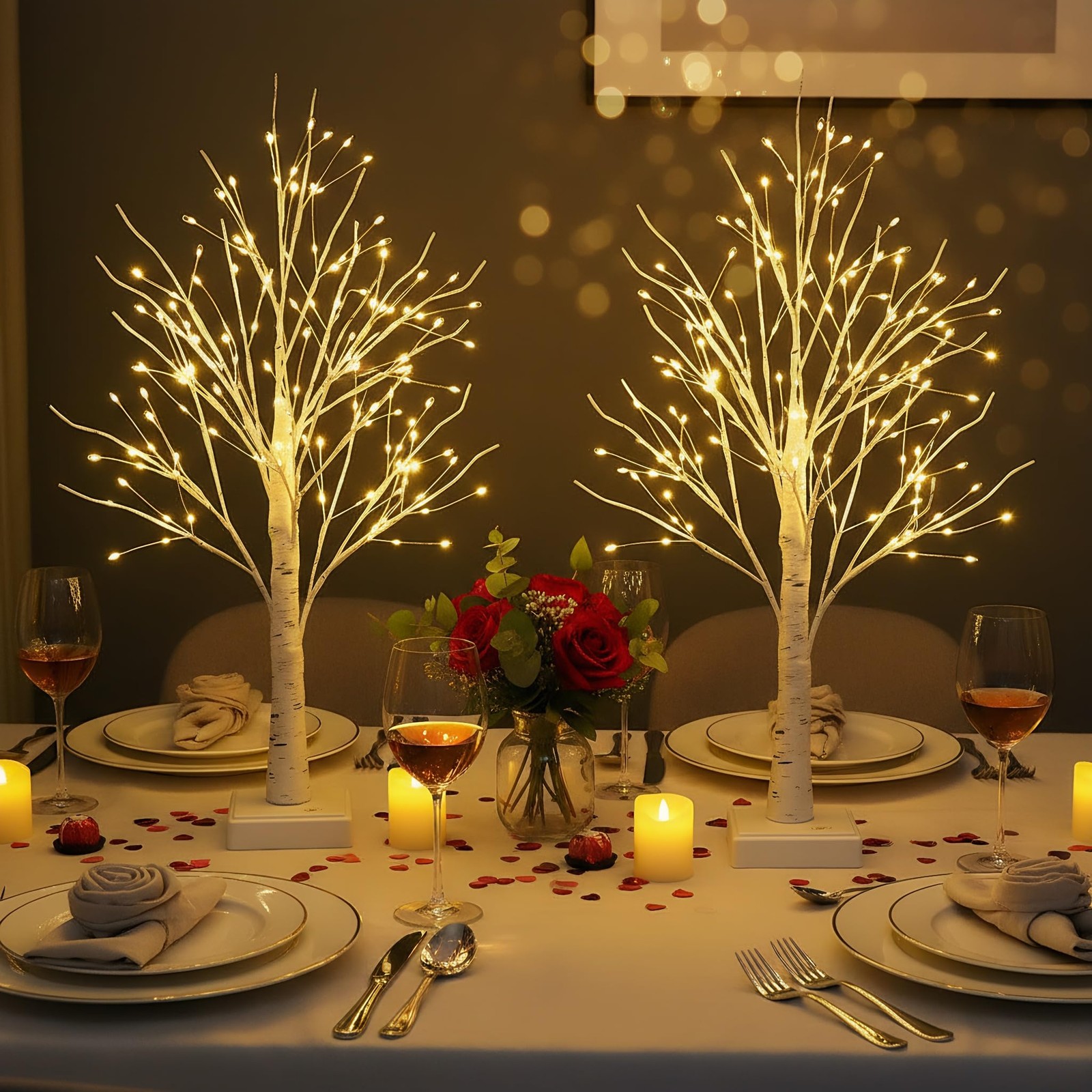 2ft Lighted Birch Tree with 144 Warm White LEDs 2 Pack Small White Christmas…
