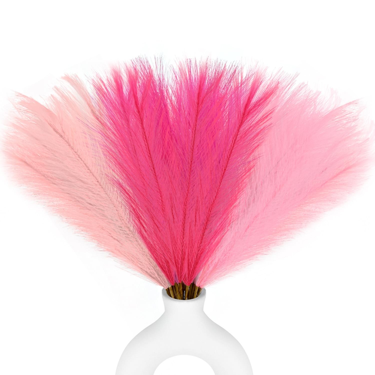 48pcs Pink Faux Pampas Grass Decor, 21.7inch Hot Pink Short Artificial Pompou…