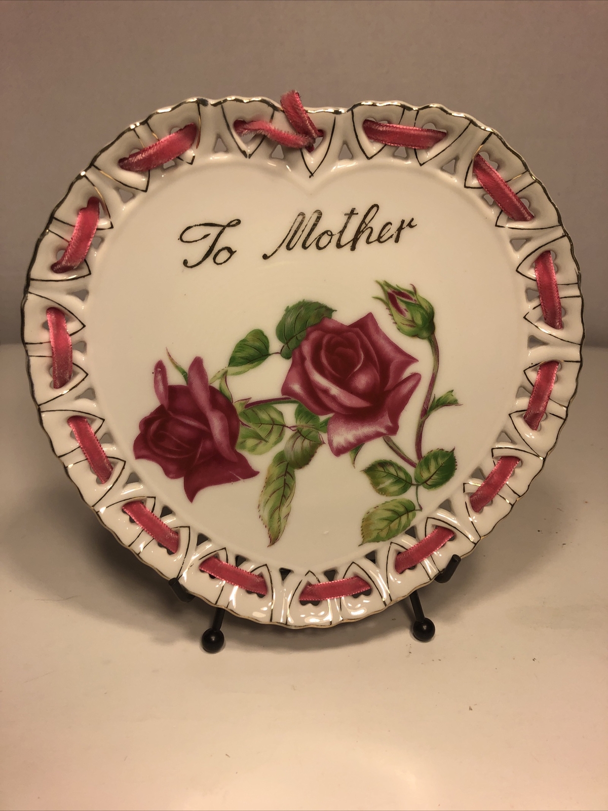 Lefton “To Mother” Heart Shaped Plate Hand Painted with roses