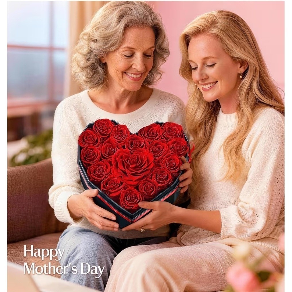 Preserved Red Roses 7″Gift Box with Purple Heart Pendant Necklace
