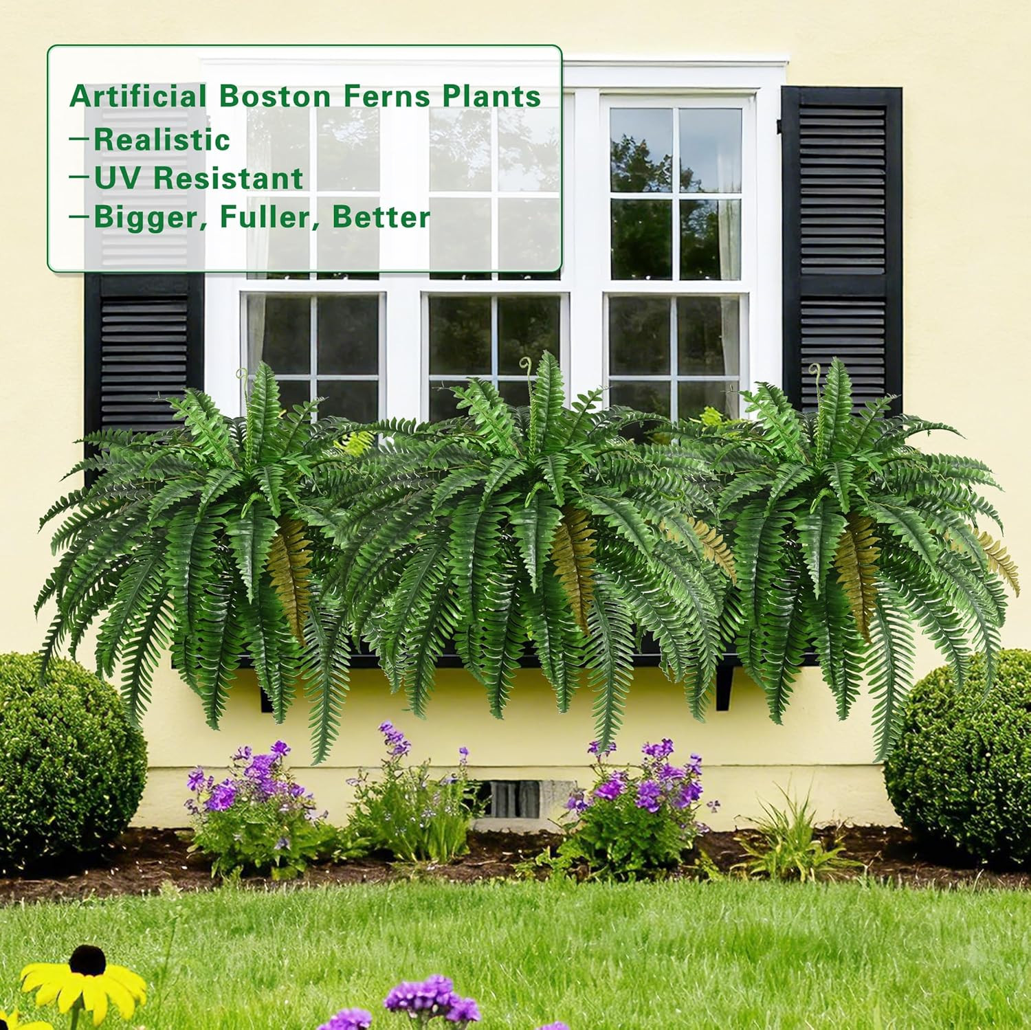 4PCS 45In Fake Ferns- Outdoor Faux Plants, Large UV Resistant Artificial Ferns f