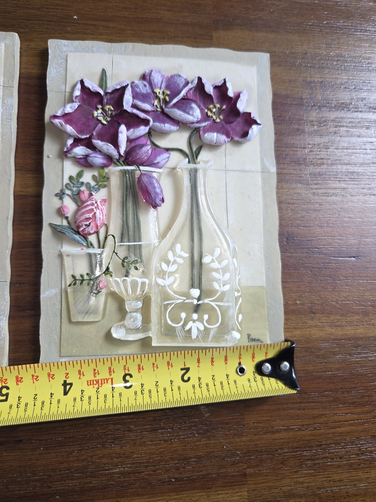 Set of 2 Boem Floral Wall Plaques 3D Relief Resin Flowers Vase Cottage Decor#101