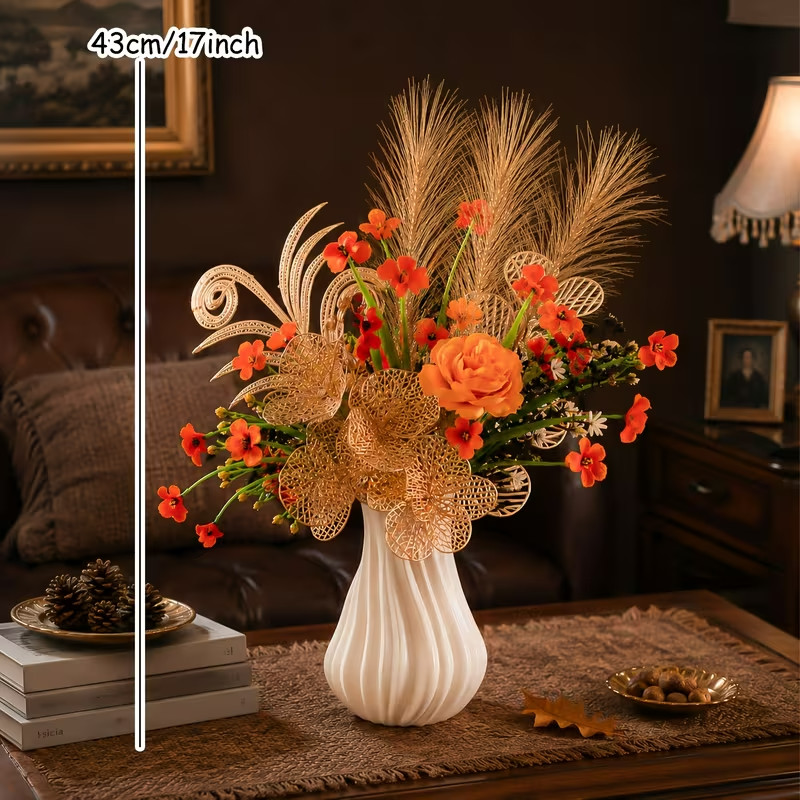 1 Set Amber Flower Crown, Warm Orange Rose, Golden Thread Whispers, Cloud Wheat