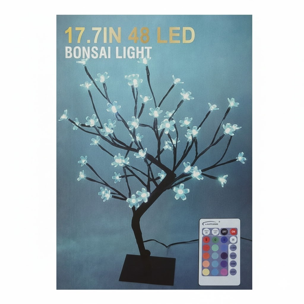 Cherry Blossom Bonsai Tree Light 17.7″ Tree Lamp with 48 LED Multicolor -Remote