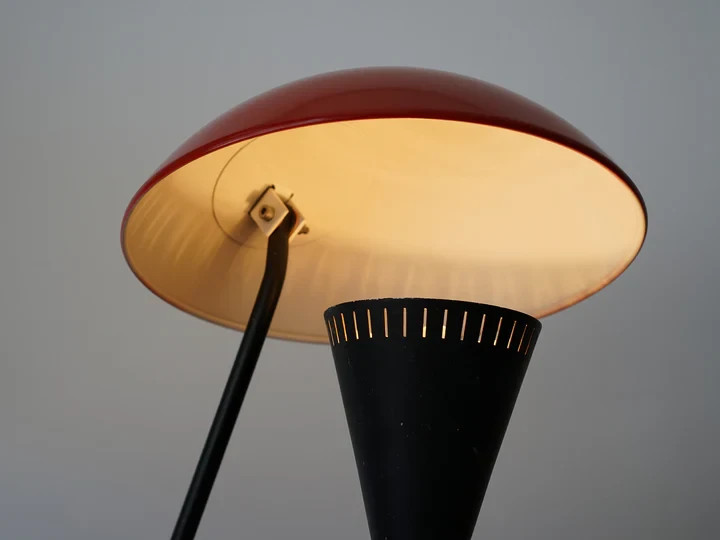 Mid-Century Modern Table Lamp – Red Dome Shade | Italian Style 1950s Des