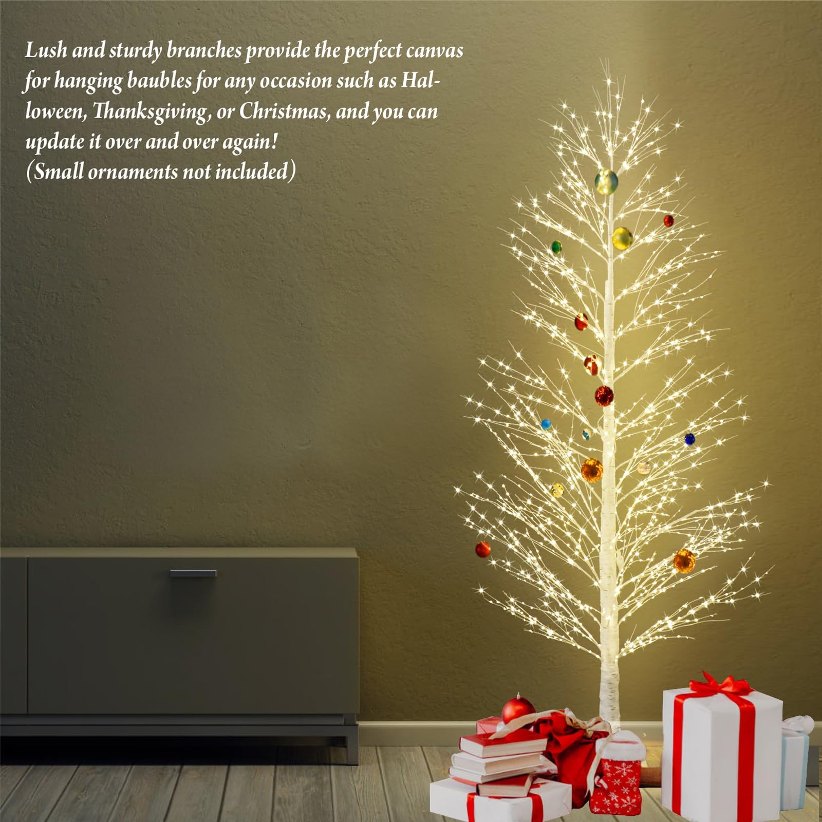 6FT Enchanting Birch Tree with 1300 LED Lights, Twinkle Light White Christmas…