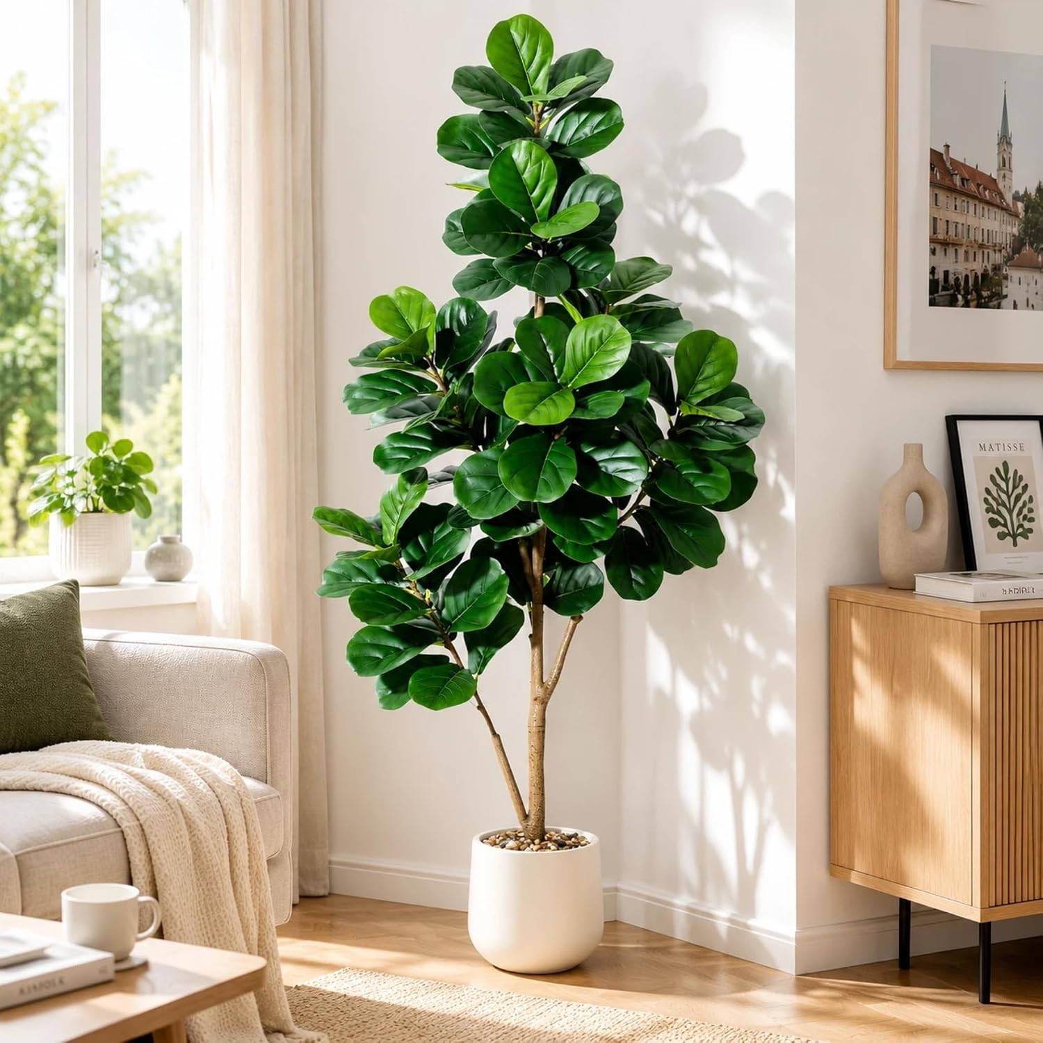 120cm-210cm Large Artificial Broadleaf Fake Plants Green Plastic Balcony Plants