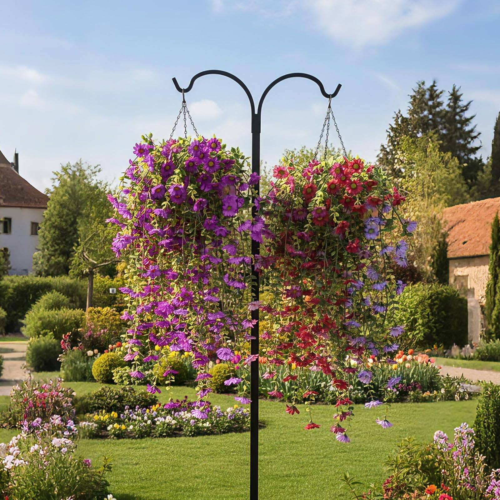 6 Pcs Spring Artificial Hanging Flowers Outdoor Faux Silk Mum Plant Decor Vio…