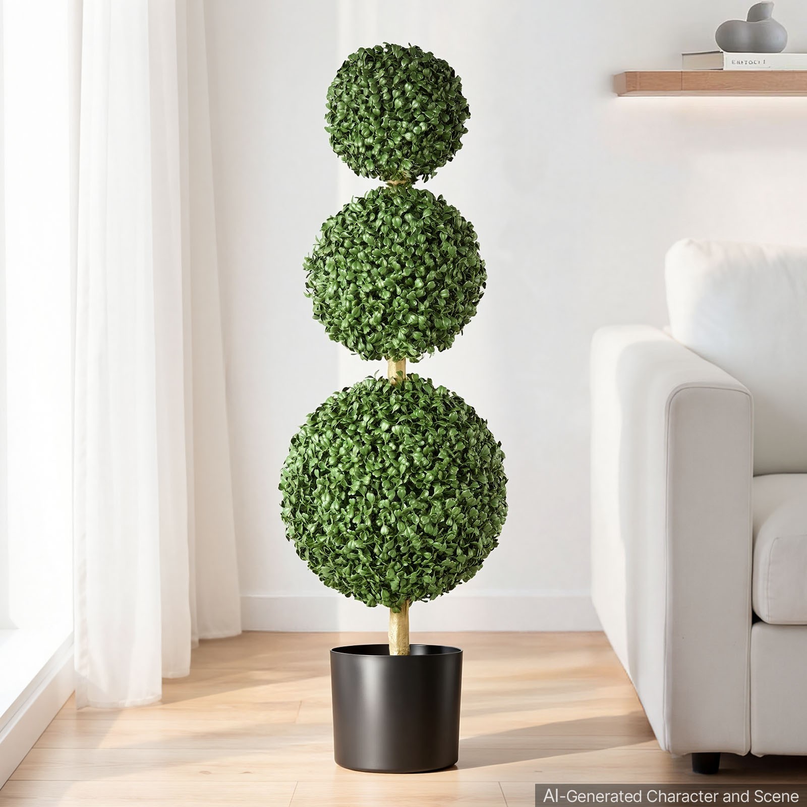 Uimoso Artificial Boxwood Triple Ball 3 Ft Set of 2 Greenery Decor for Indoor