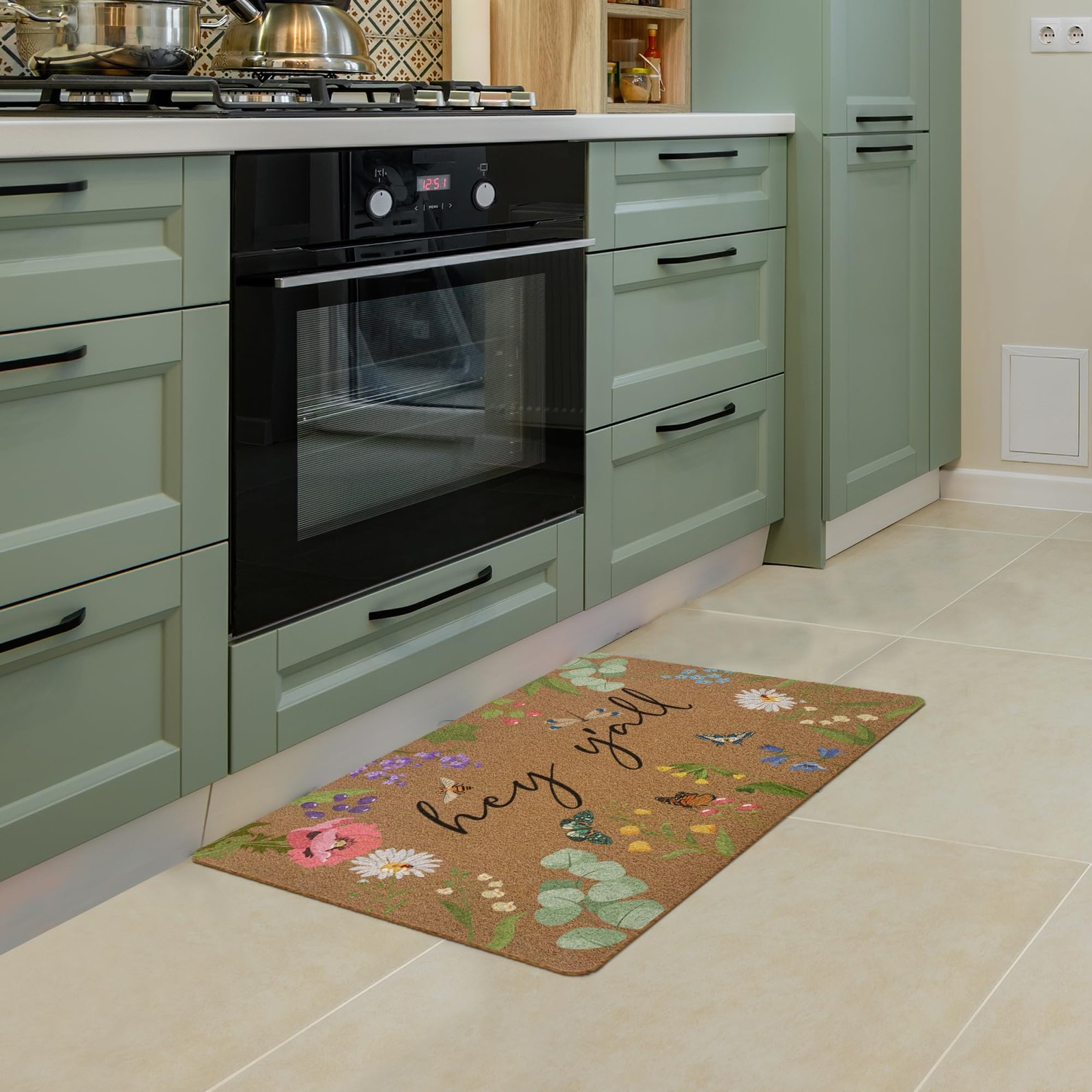 huester Funny Spring Floral Door Mat, Hey Y’all 17x30inch, Flower02
