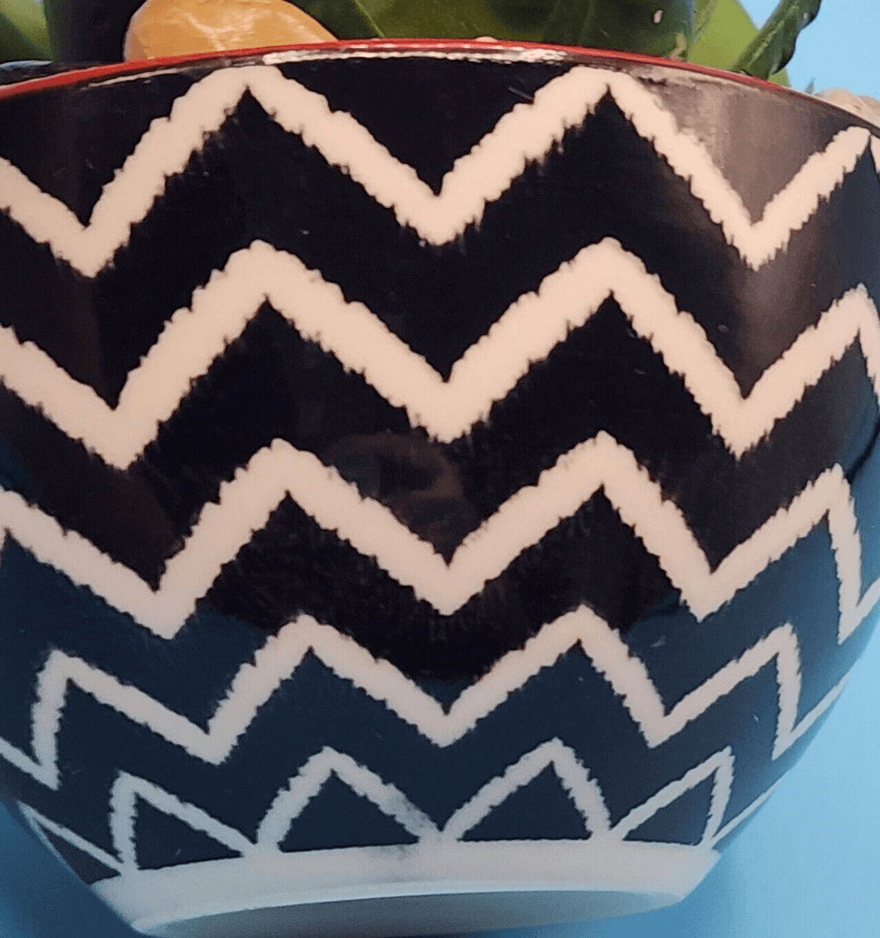 Faux Succulent Simulated Potted Plant Black White Red Chevron Pot Rock Accents