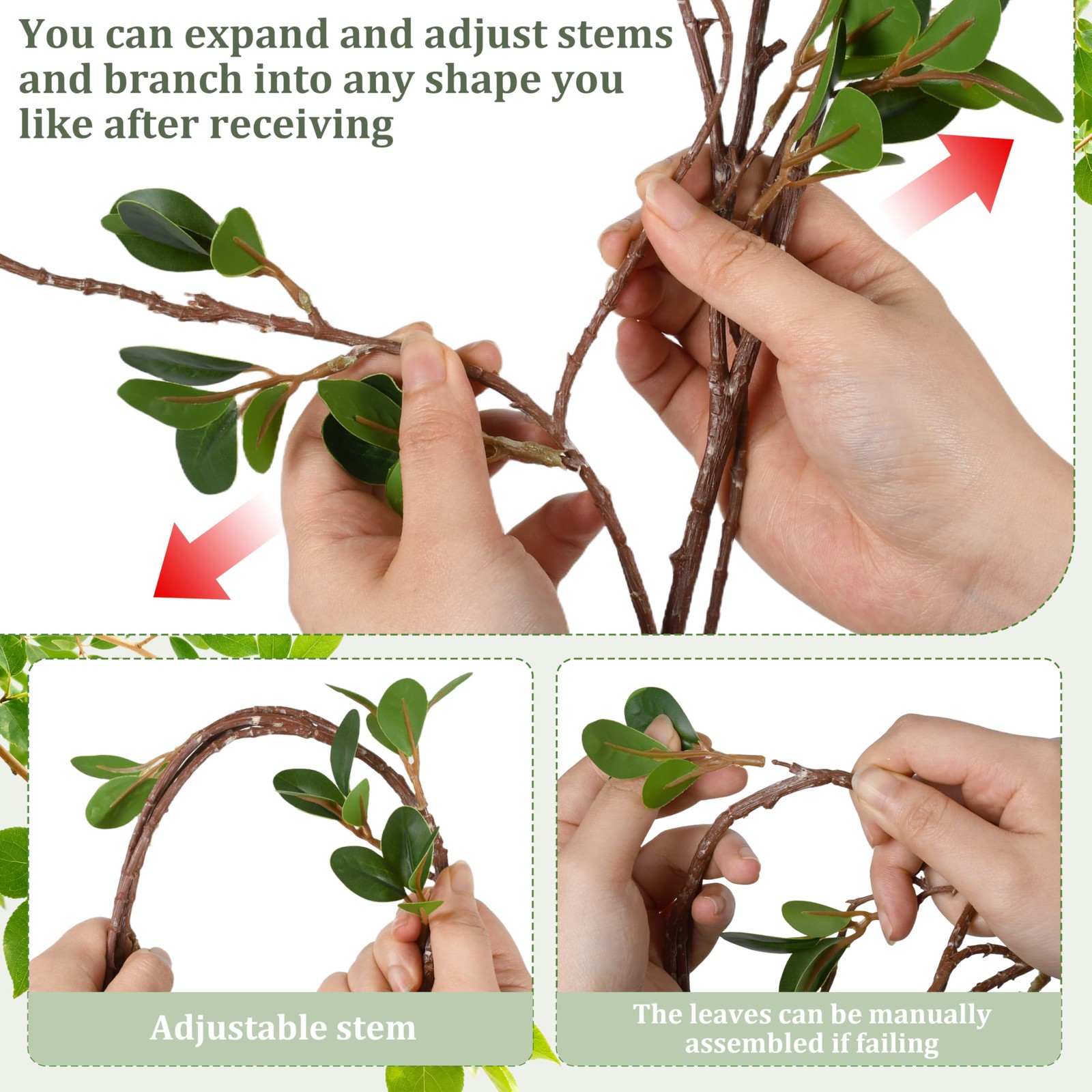 5Pcs 43.3Inch Artificial Ficus Stems, Fake Ficus Twig Plants Faux Green Leaf …
