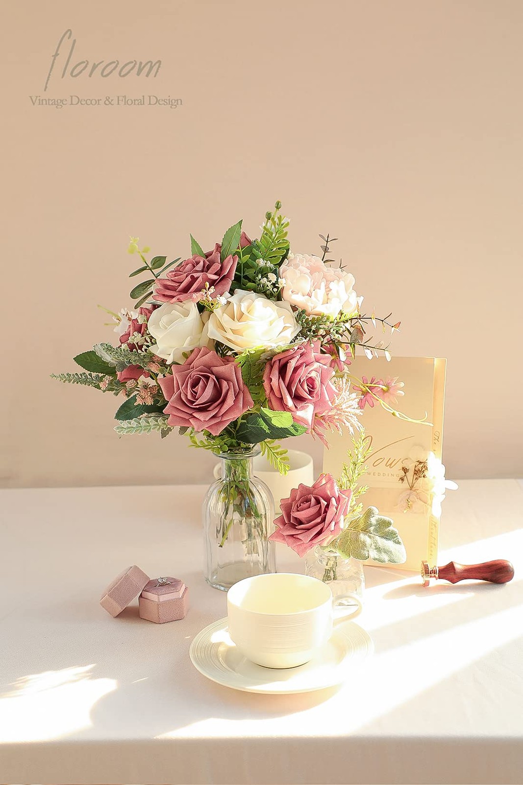 Artificial Flowers 16pcs 3.5″ Real Looking Dusty Rose Foam Fake Hybrid Tea Ro…