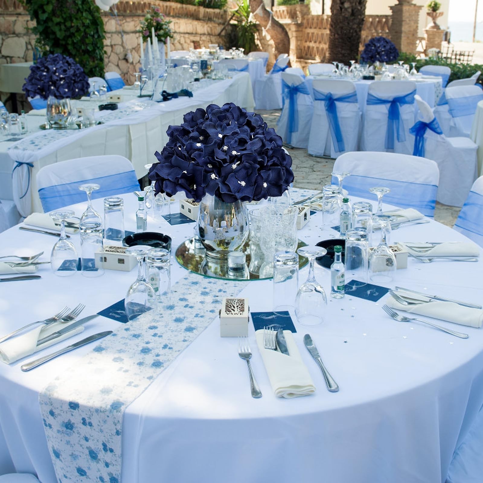 DIYDOFUN Hydrangea Flower Balls – 12 PCS 8.27″ Navy Blue Centerpiece