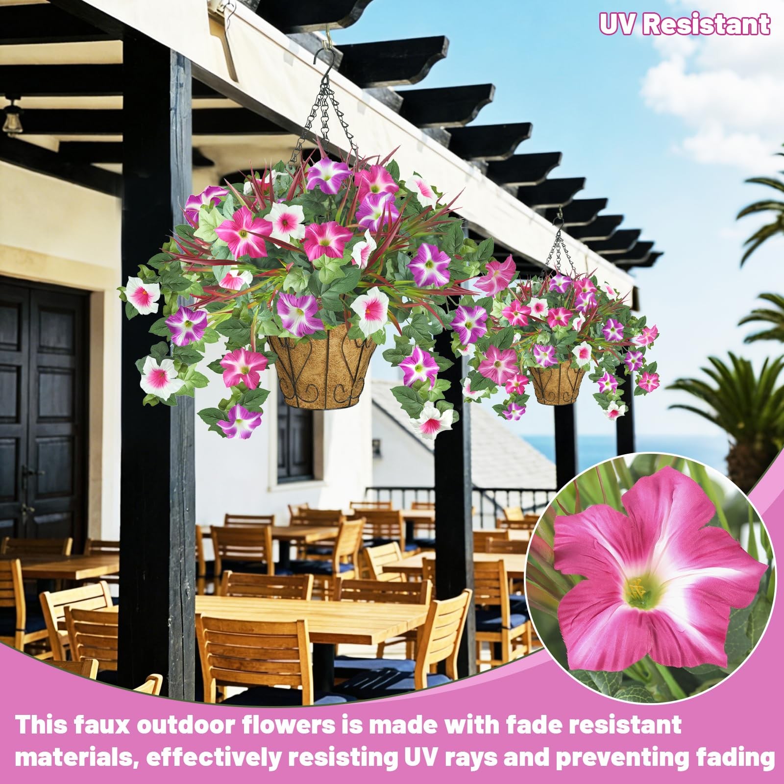 unlemoni Artificial Flowers Hanging Baskets for Outdoors, 5PCS UV Resistant F…