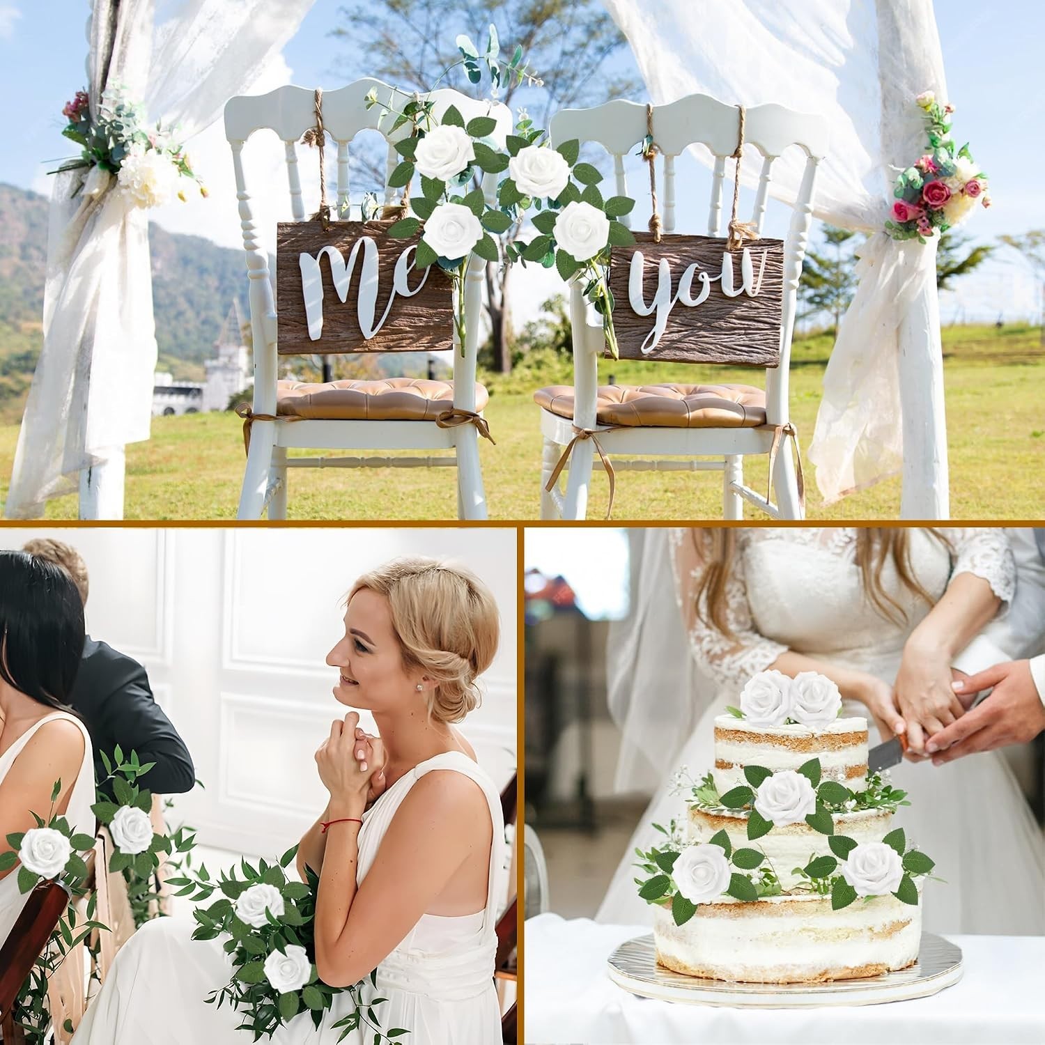 Realistic White Artificial Roses – 100pcs DIY Wedding Decor