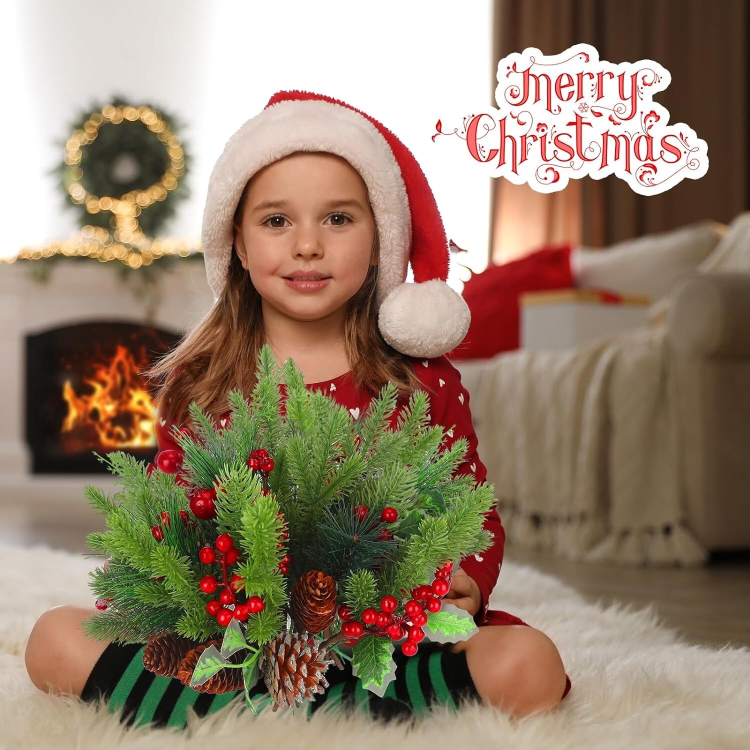 200 Pcs Artificial Christmas Picks & Sprays Green Pine Needles Pine Twig Branch