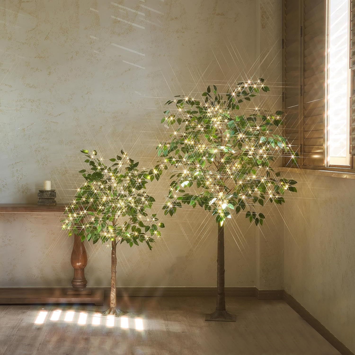 Artificial Ficus Silk Tree Lights 6FT 264 LED Fairy Lights, Faux Plant Tree with