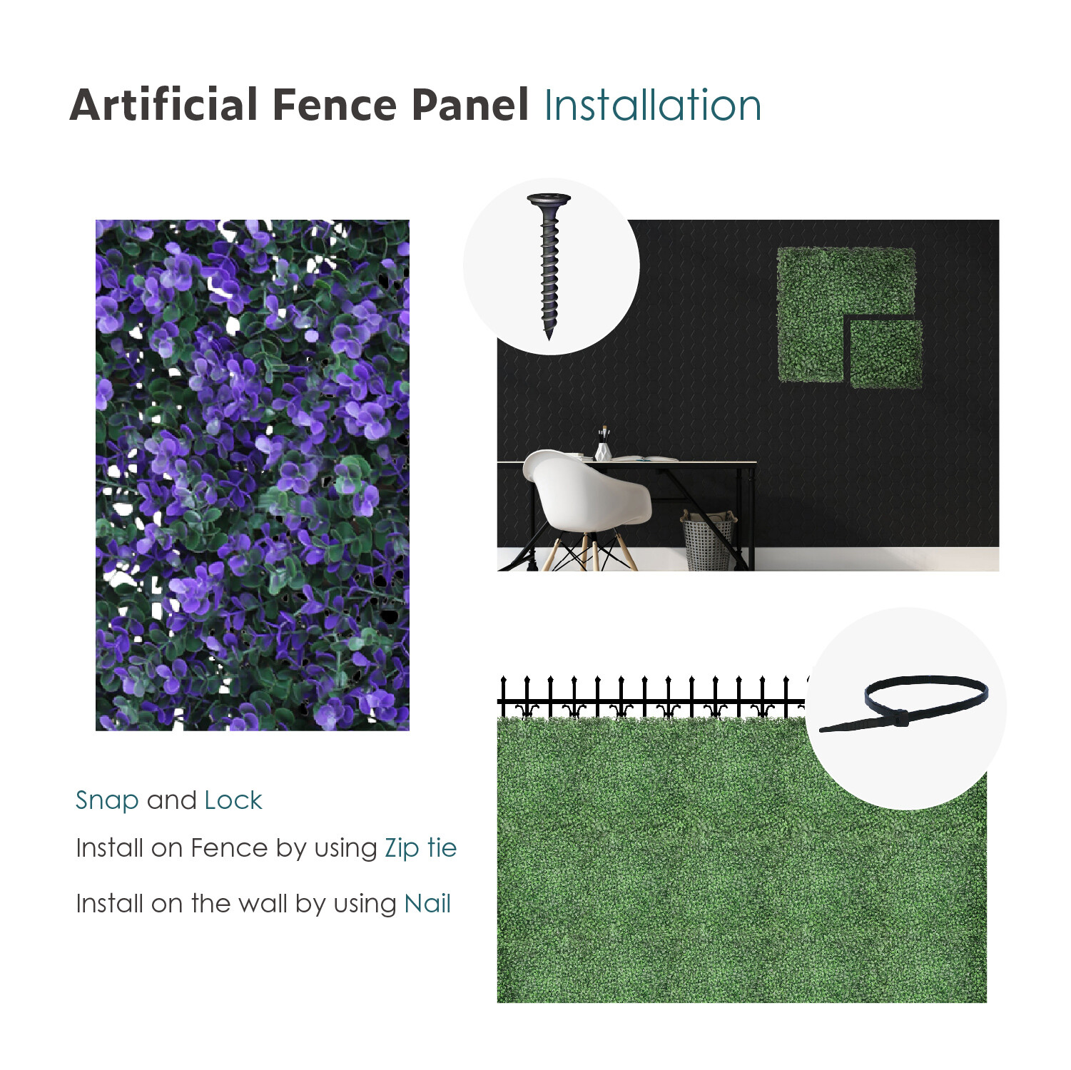 20″x20″ Artificial Purple Lavender Mat Faux Fence Panel Wall Decor Grass Hedge