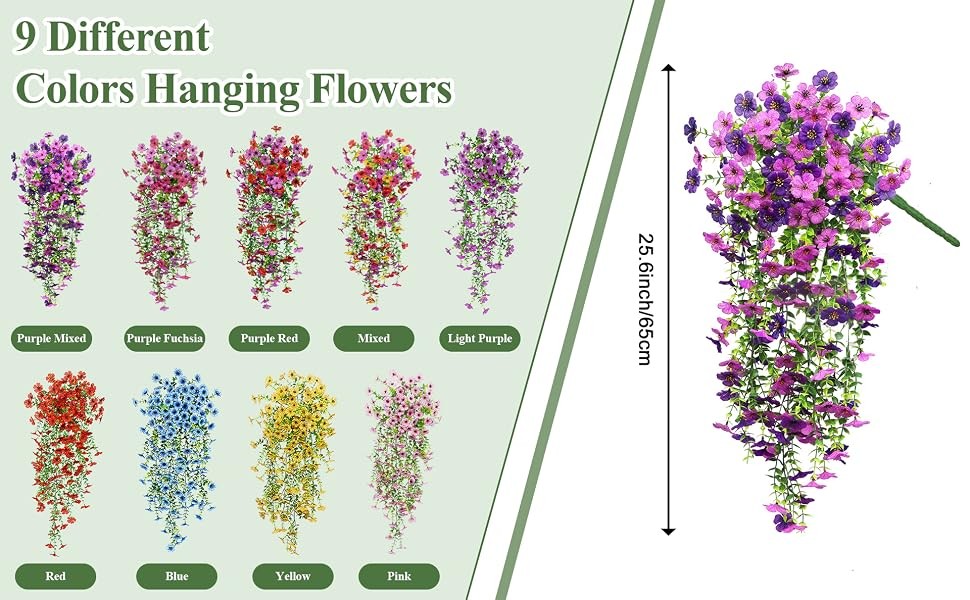 4 Pcs Artificial Hanging Flowers for Outdoors, Purple Mixed | Fake silk daisy