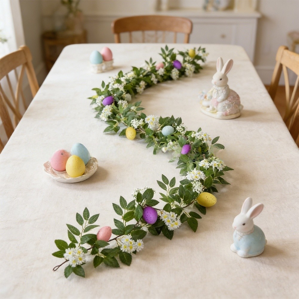 Spring Decorative Vine Featuring Egg Daisy Bunny Design for Indoor Display