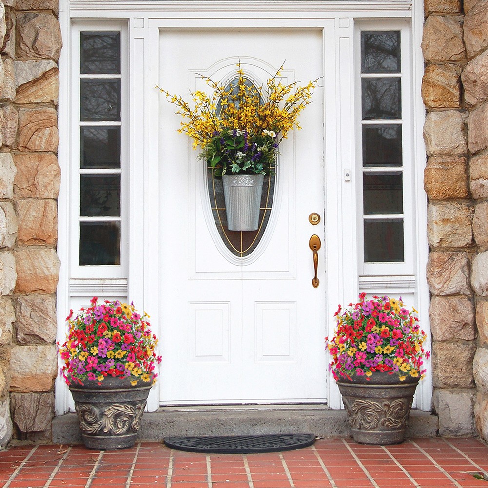Artificial Outdoor Flowers Plants 2-Pack – 23 in, Low-Maintenance Faux Shrubs